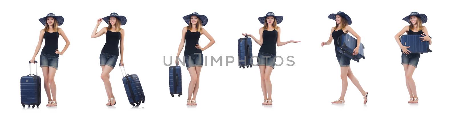 Girl with suitcases isolated on white by Elnur