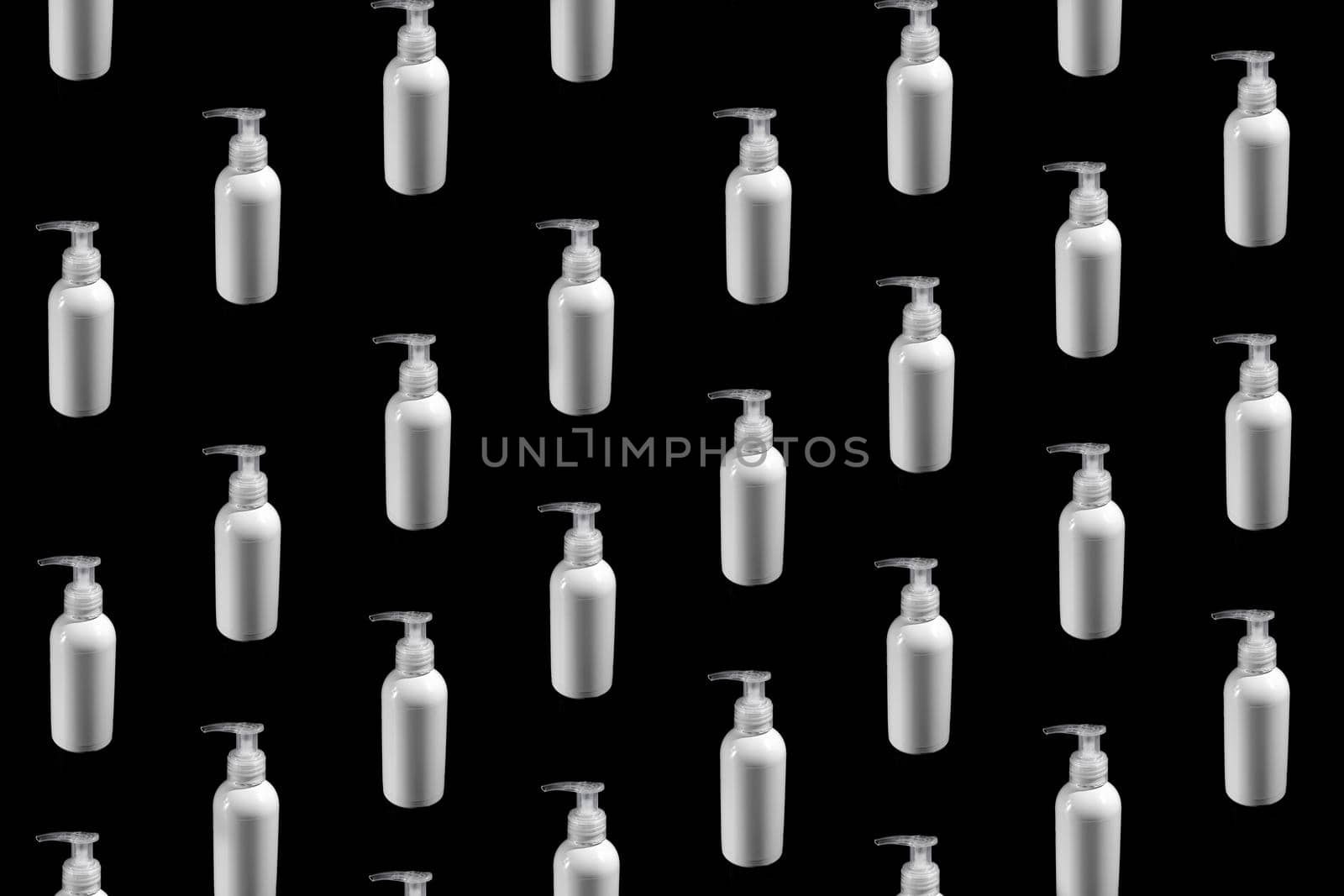 colorful pattern of vials on a black background top view . covid-19 antivirus by roman112007