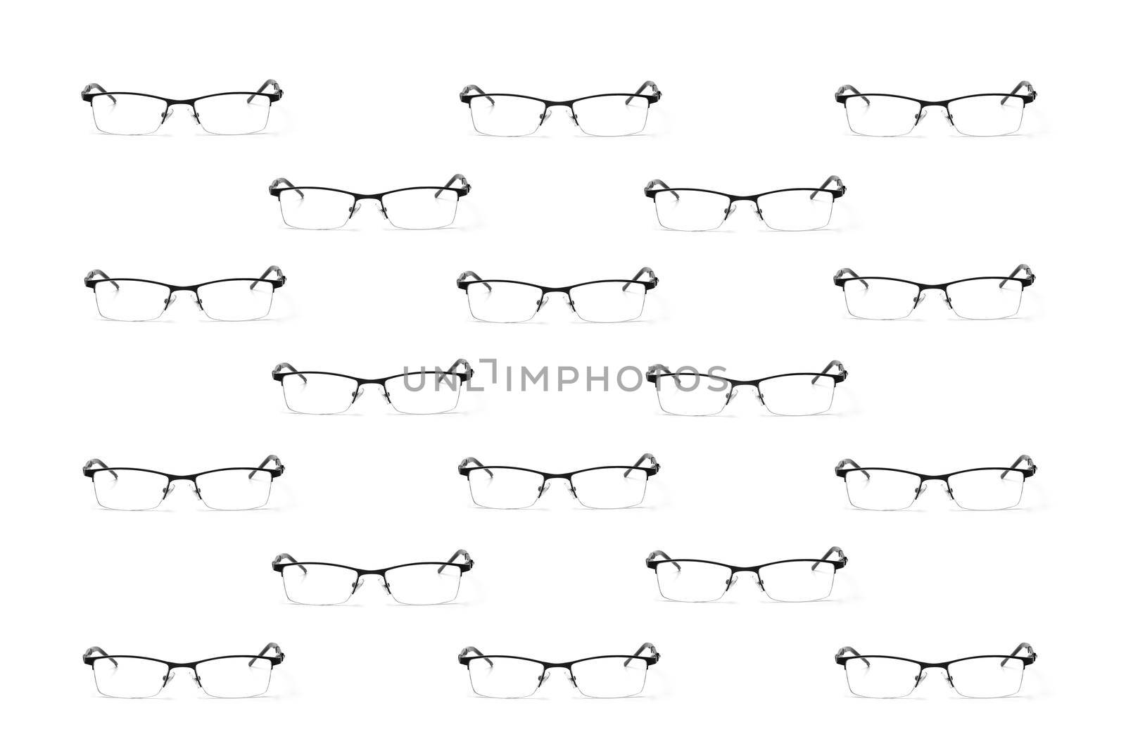 colorful pattern of glasses on a white background top view by roman112007