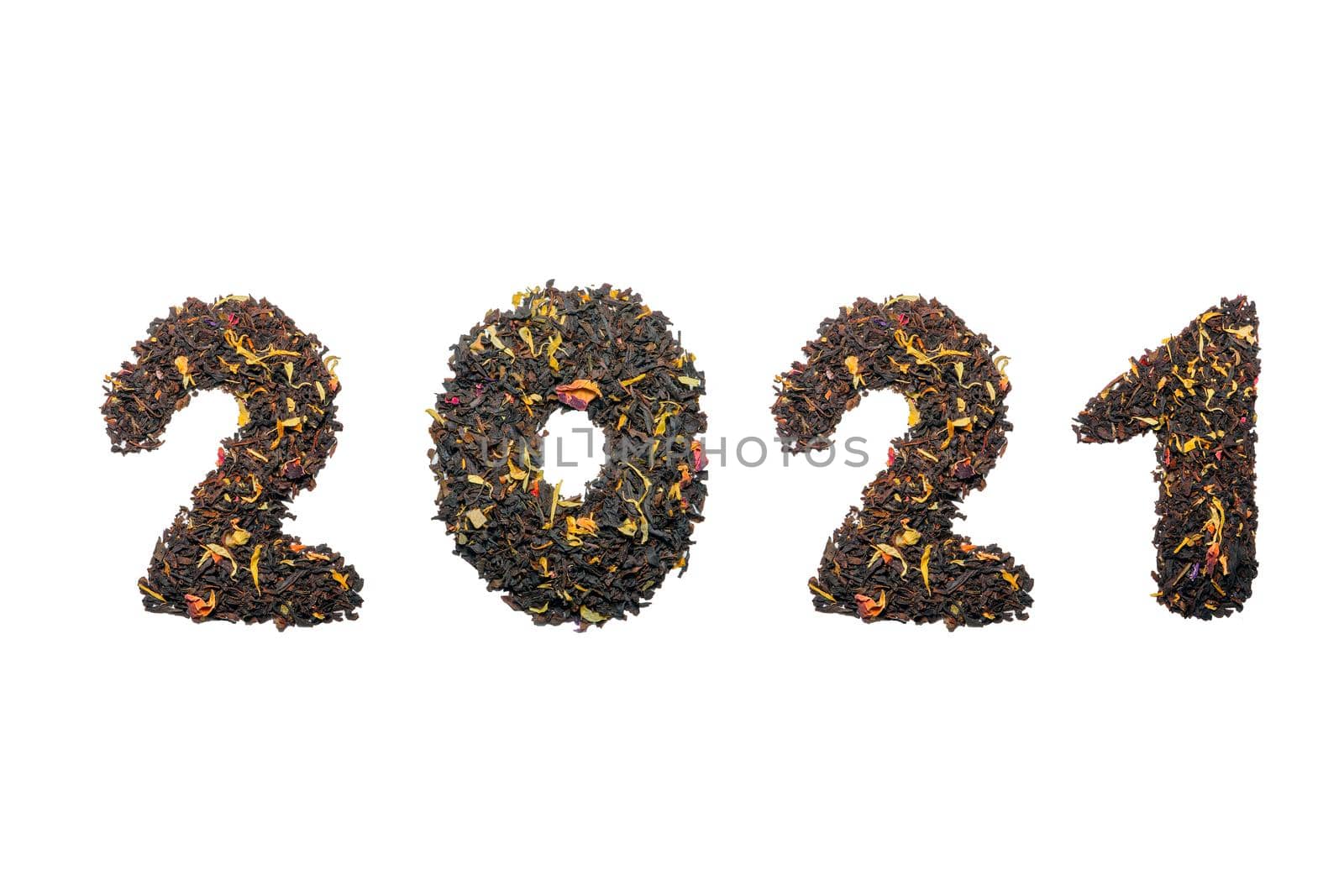 2021 year of tea on a white background top view by roman112007