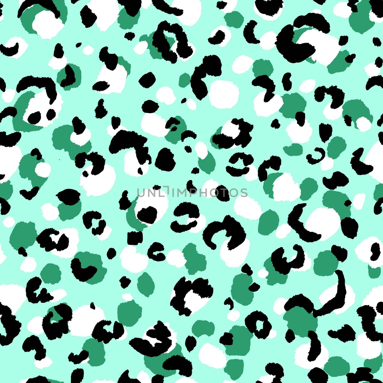 Abstract modern leopard seamless pattern. Animals trendy background. Green and black decorative vector stock illustration for print, card, postcard, fabric, textile. Modern ornament of stylized skin. by allaku