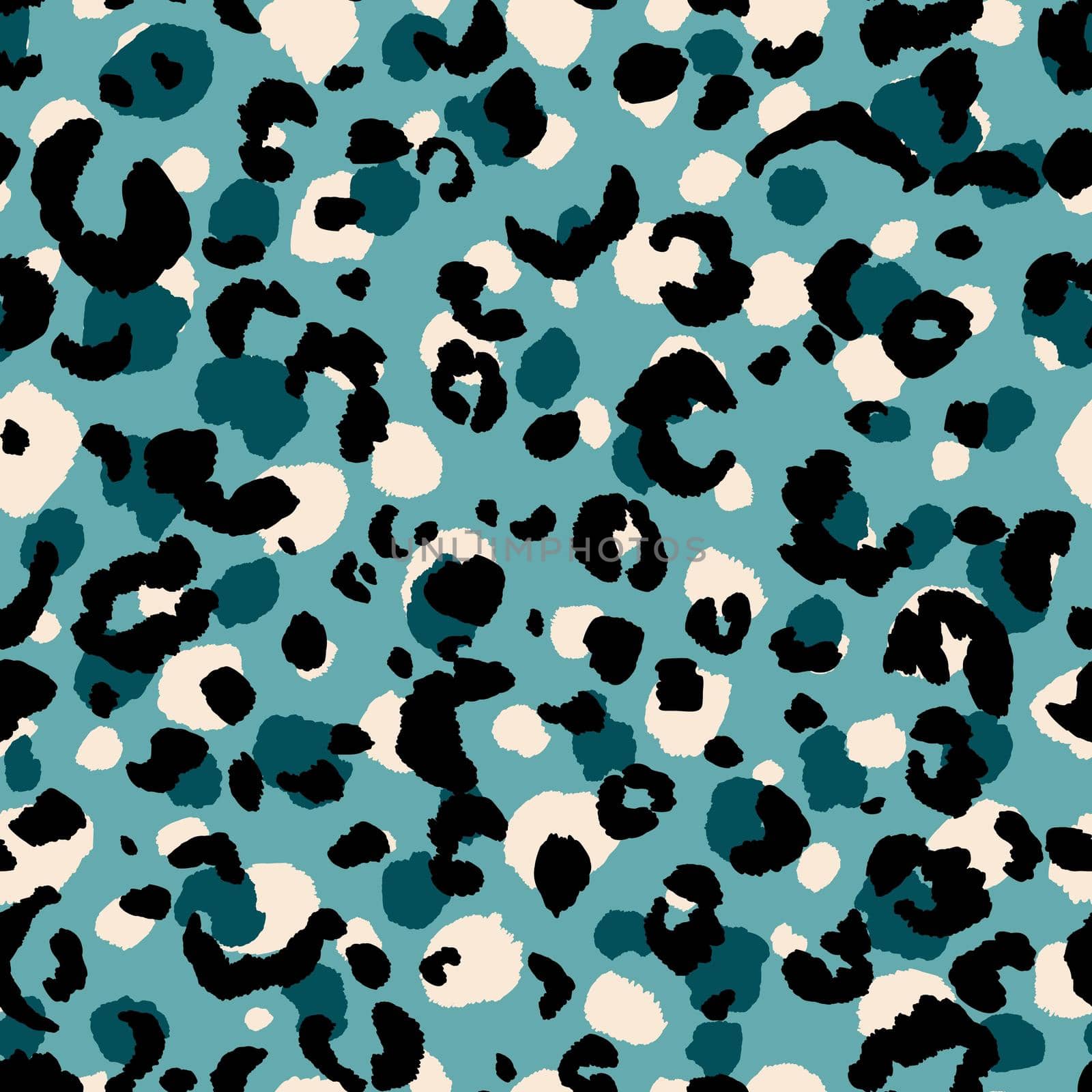 Abstract modern leopard seamless pattern. Animals trendy background. Blue and black decorative vector stock illustration for print, card, postcard, fabric, textile. Modern ornament of stylized skin. by allaku