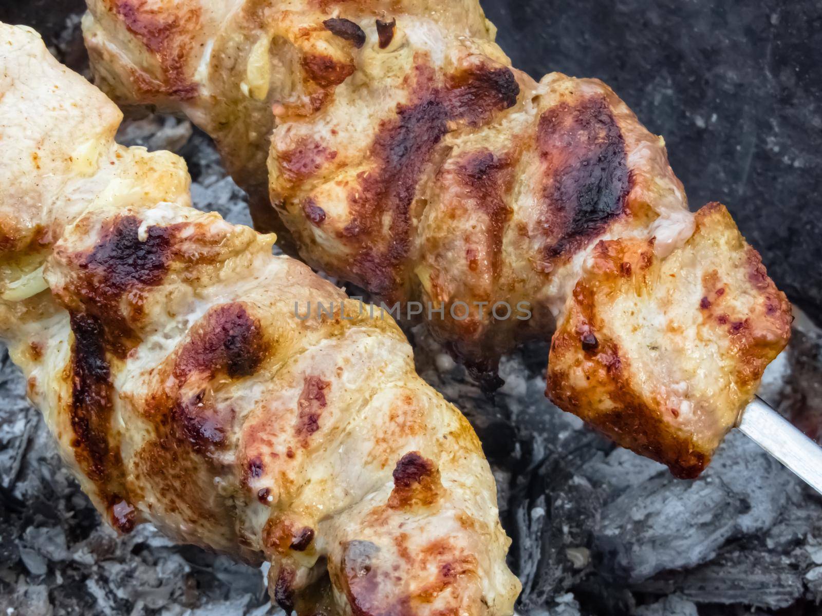 shish kebab on skewers close up macro by roman112007