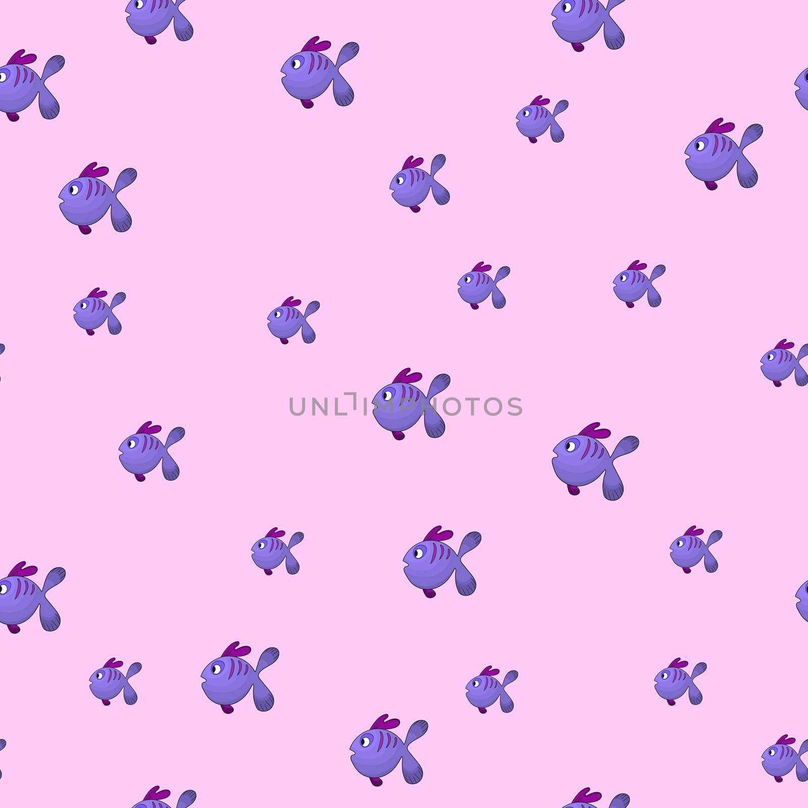 Seamless pattern with cute fish on pink background. Vector cartoon animals colorful illustration. Adorable character for cards, wallpaper, textile, fabric. Flat style. by allaku