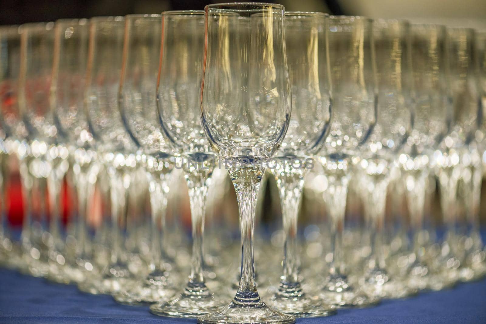 Crystal glasses on the bar.