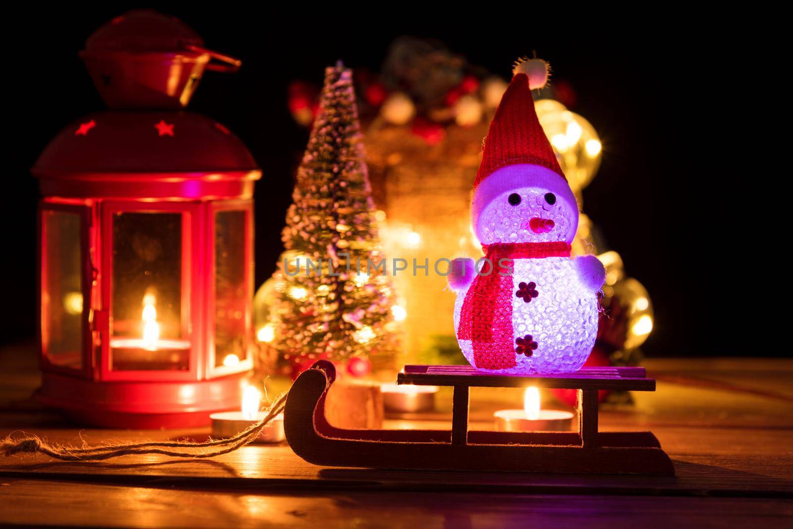 Christmas decoration on defocused lights background.