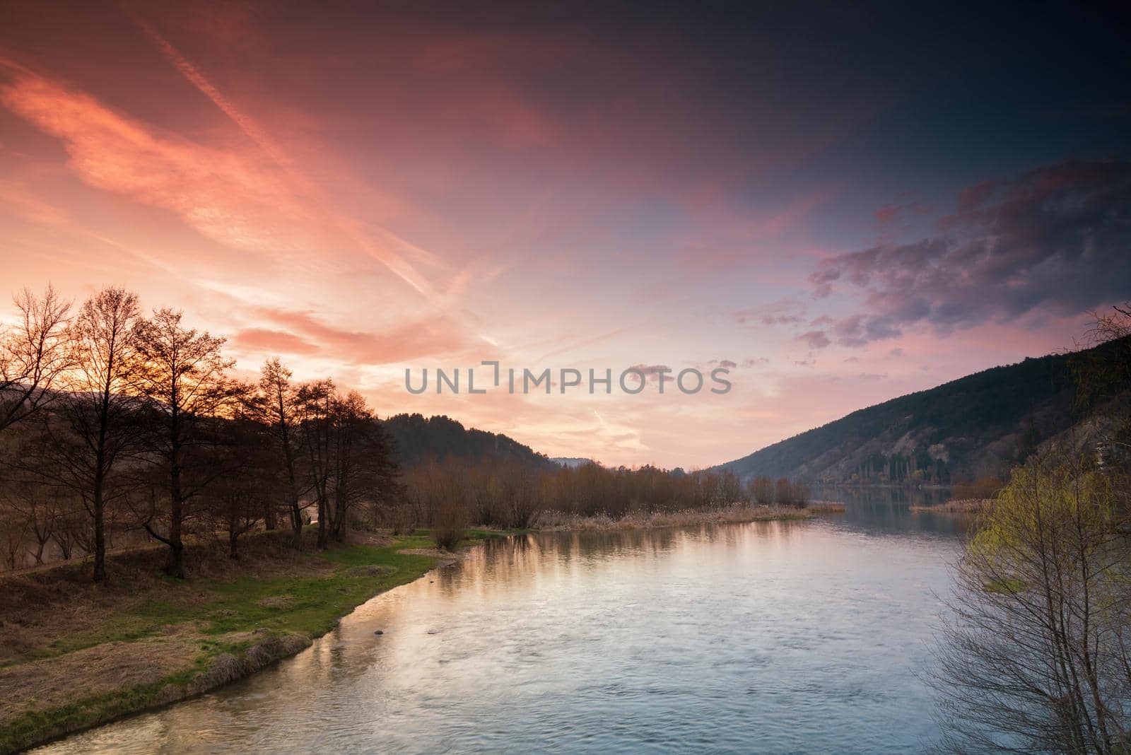 Sunset over a lake with beautiful colours