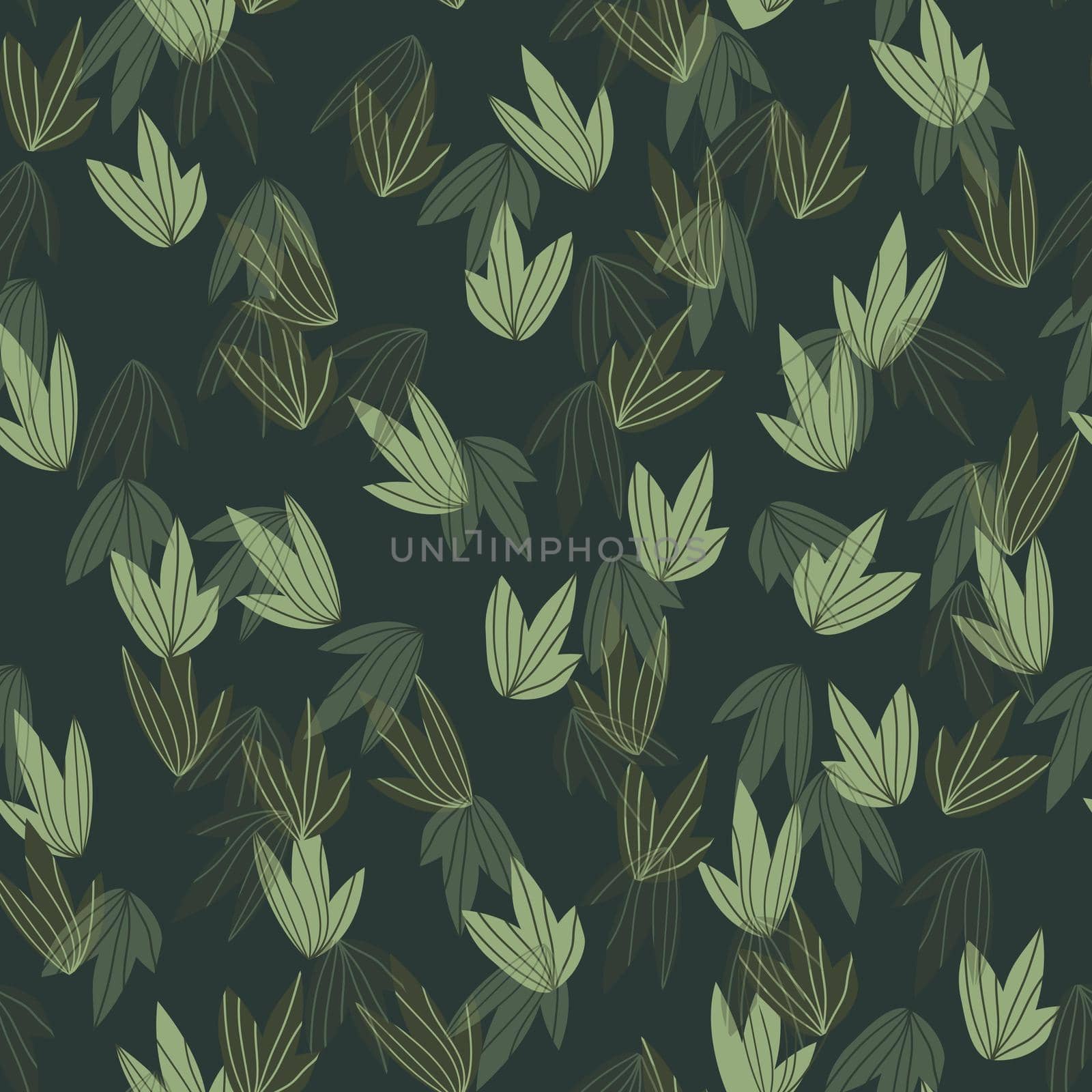 Floral seamless pattern with colorful exotic leaves on dark background. Tropic green branches. Fashion vector stock illustration for wallpaper, posters, card, fabric, textile