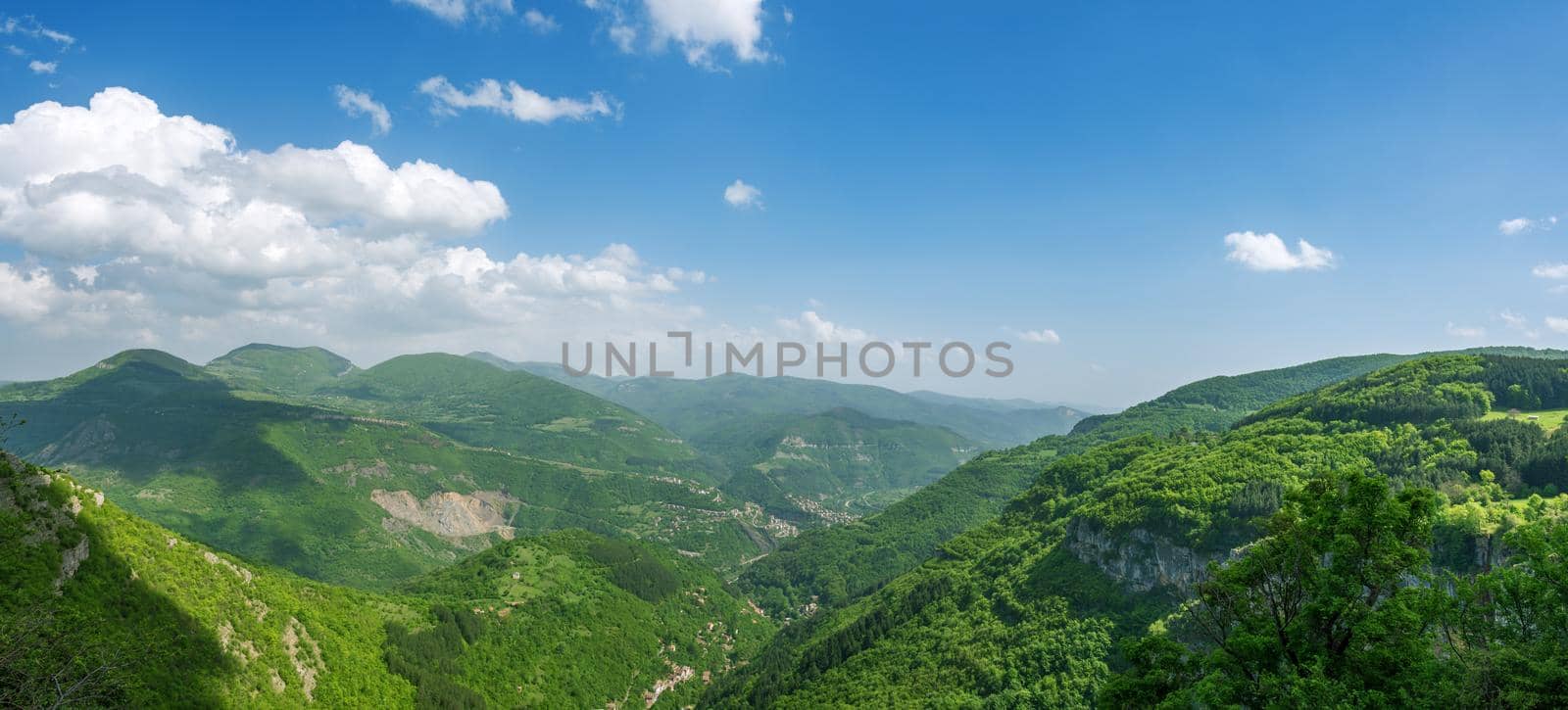 mountains and clouds panorama in bulgaria at summer 