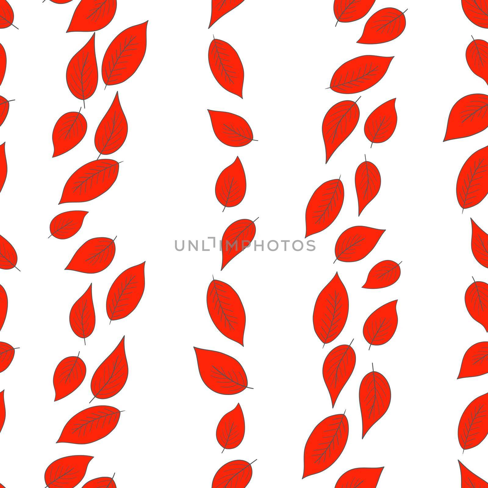 Floral seamless pattern with red exotic leaves on white background. Tropic branches. Fashion vector stock illustration for wallpaper, posters, card, fabric, textile. by allaku