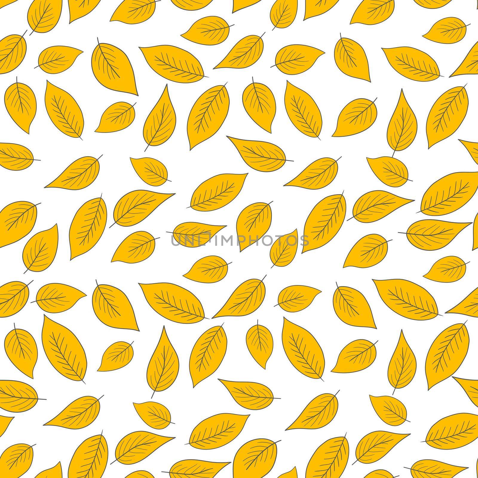 Floral seamless pattern with yellow exotic leaves on white background. Autumn branches. Fashion vector stock illustration for wallpaper, posters, card, fabric, textile. by allaku