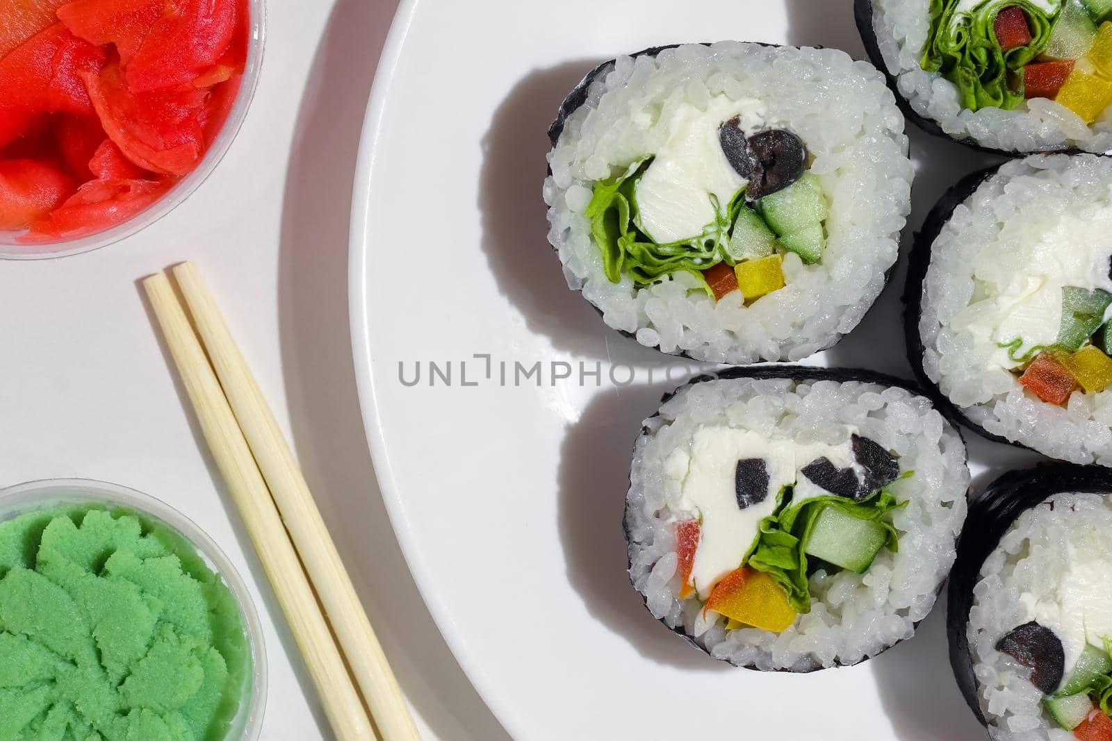 sushi on a white background close up by roman112007