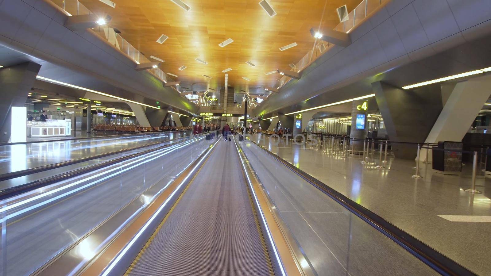 Exhalator and Exterior of the new Hamad International Airport in Doha. Inside the airport with modern infrastructure. Terminal at the Hamad International Airport, Qatar.