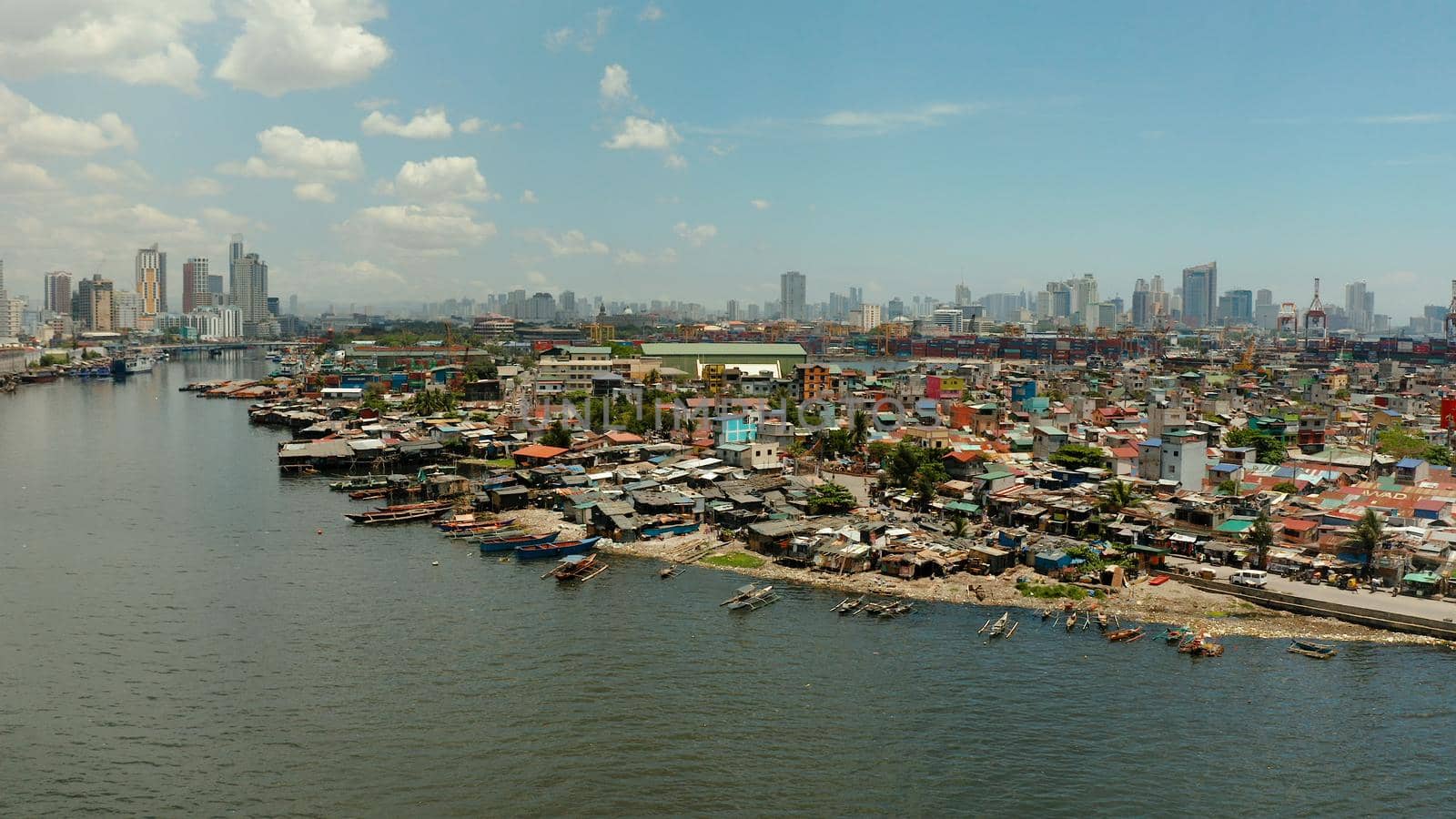 Aerial view of Panorama of Manila city. Skyscrapers and business centers in a big city. Travel vacation concept