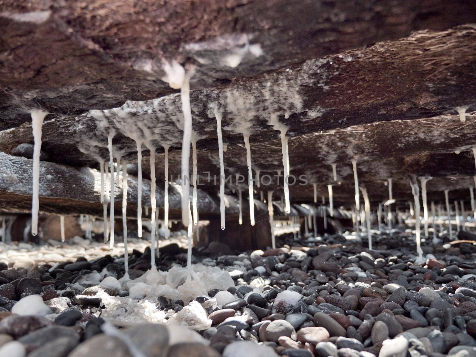 Production of sea salt in the Bali,Indonesia. Salt crystallizes out of the ground in salt farm, filled with natural salt from the sea.