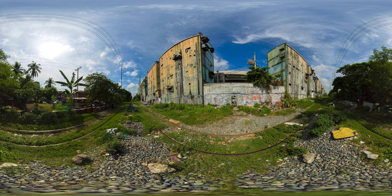 January 5 2020: A Manila: Poor area in the slums of Manila. Manila's slums, ghettos, wooden old houses, shacks. 360VR Video. 8k Video.