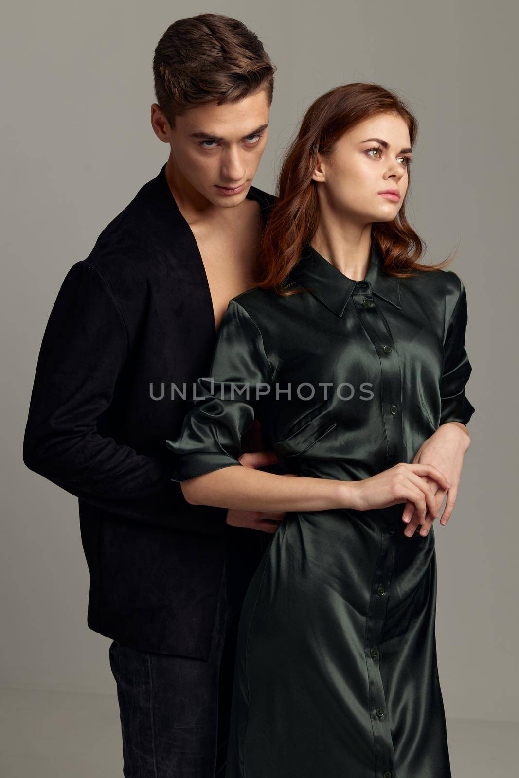 Man hugs woman from behind romance lifestyle attractiveness luxury studio by SHOTPRIME