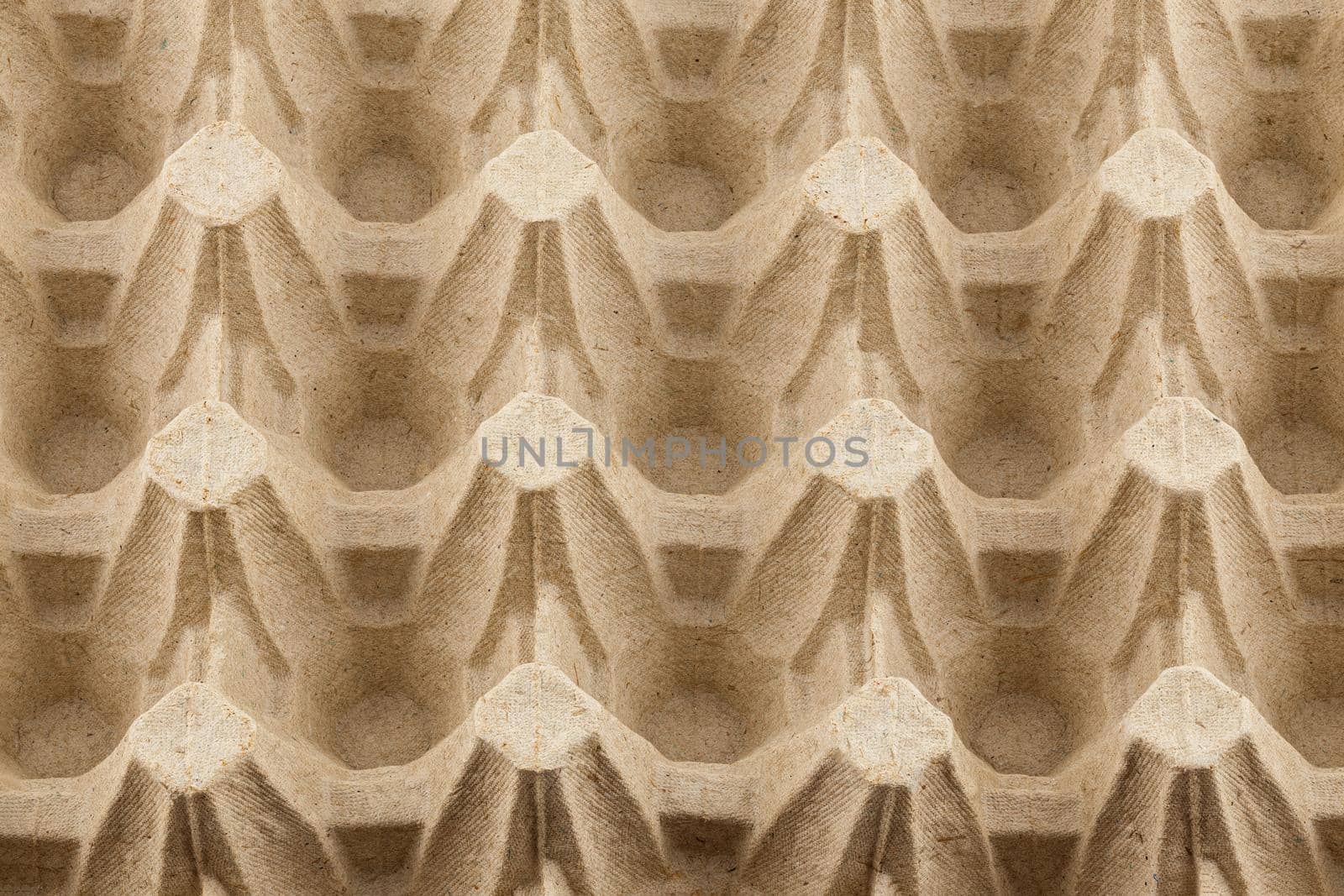 empty formed cardboard egg tray - closeup with edge-to-edge sharpness.