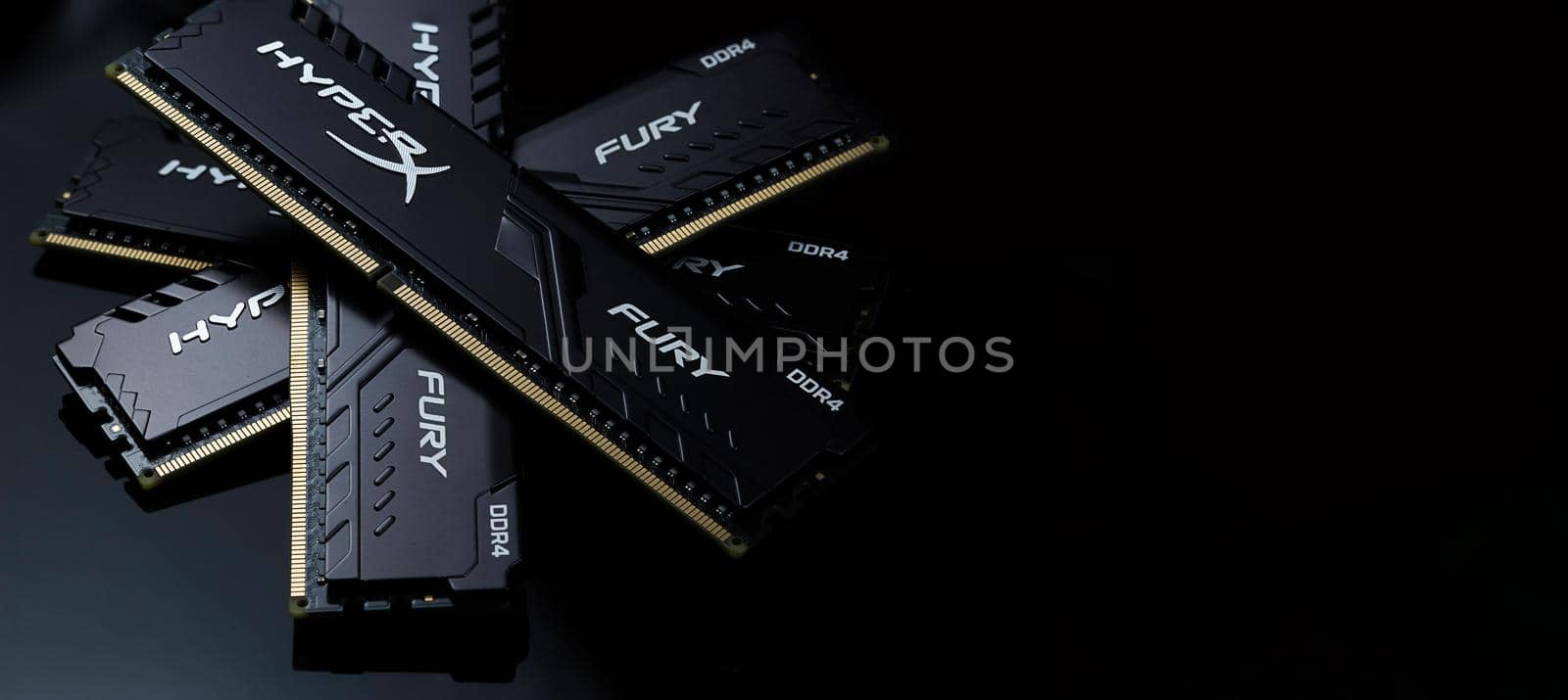 Moscow, Russia - 25 Dec 2020: DDR4 RAM modules on a black table by galinasharapova