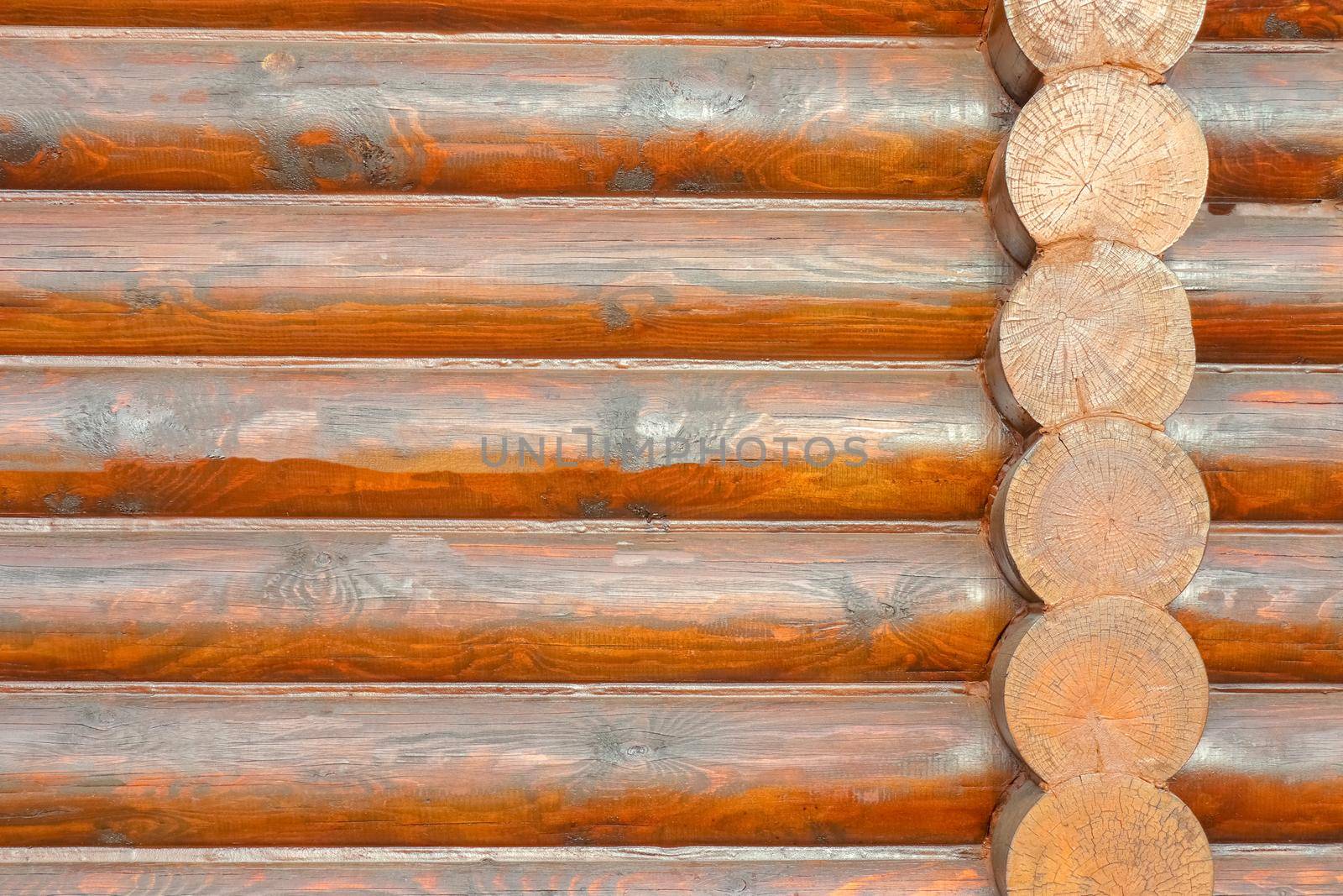 Close-up of a log wall as a background. High quality photo