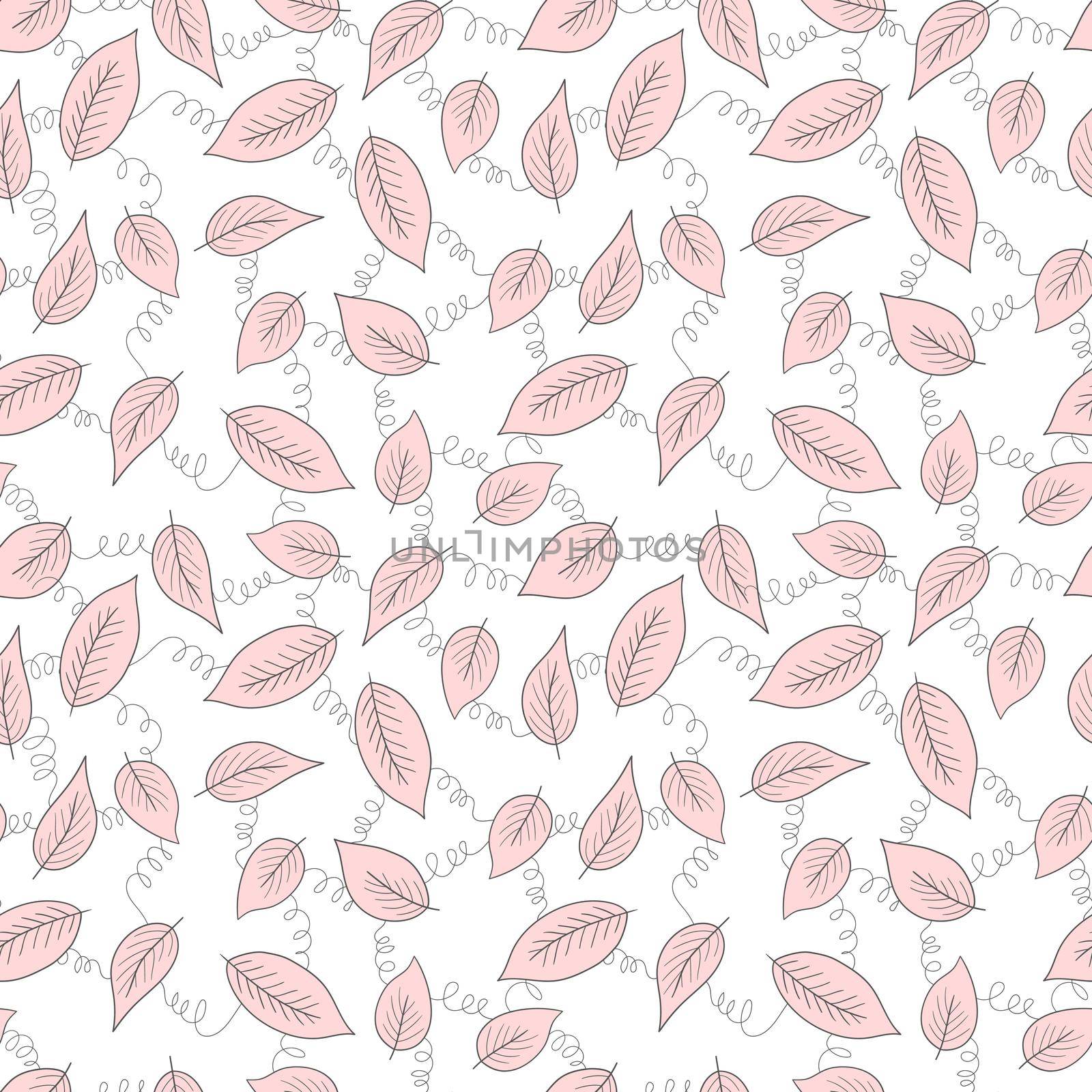 Floral seamless pattern with pink exotic leaves on white background. Tropic branches. Fashion vector stock illustration for wallpaper, posters, card, fabric, textile. by allaku
