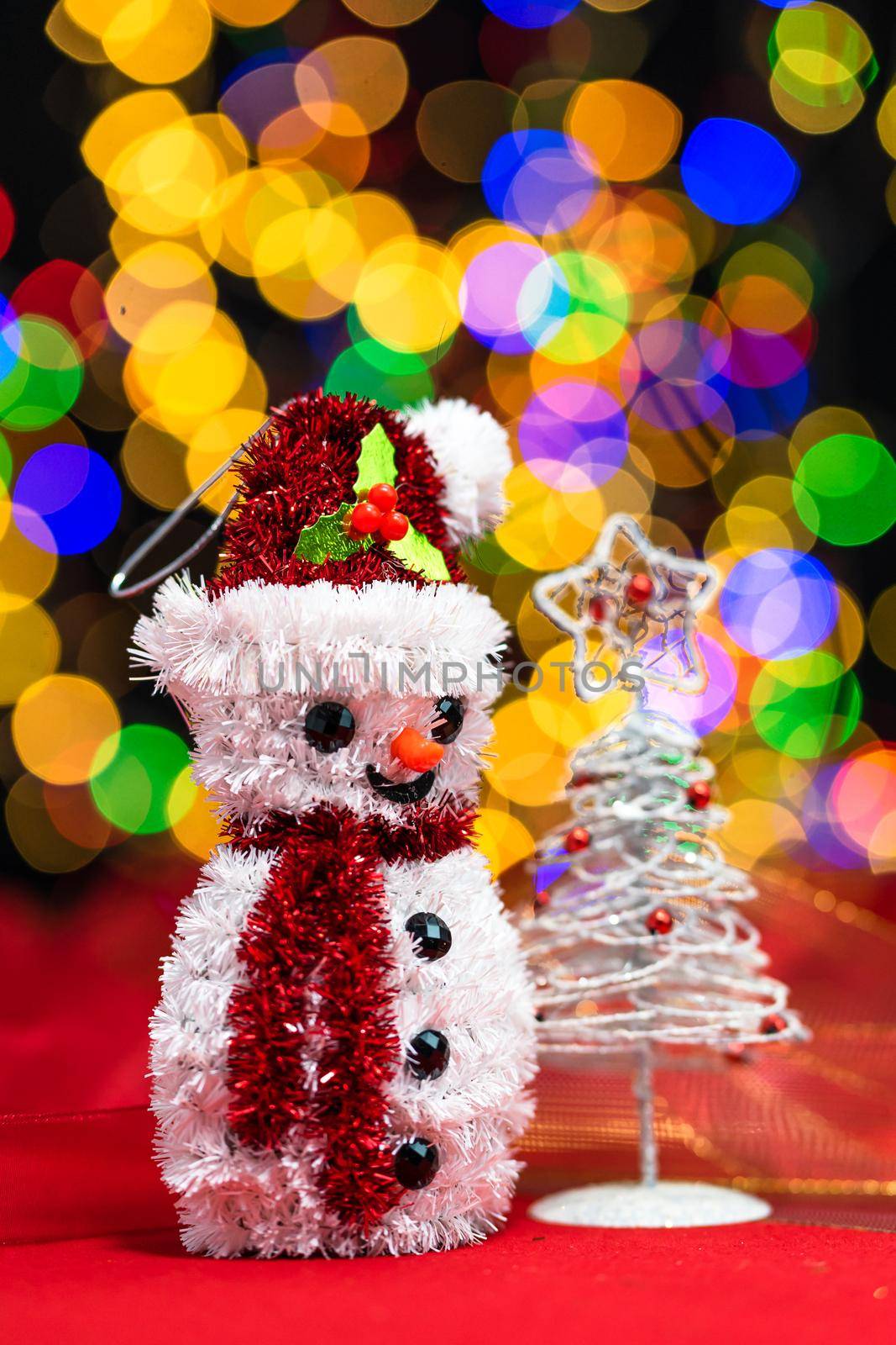 Christmas decoration, Christmas and New Year holidays background, winter season with Christmas ornaments and blurred lights