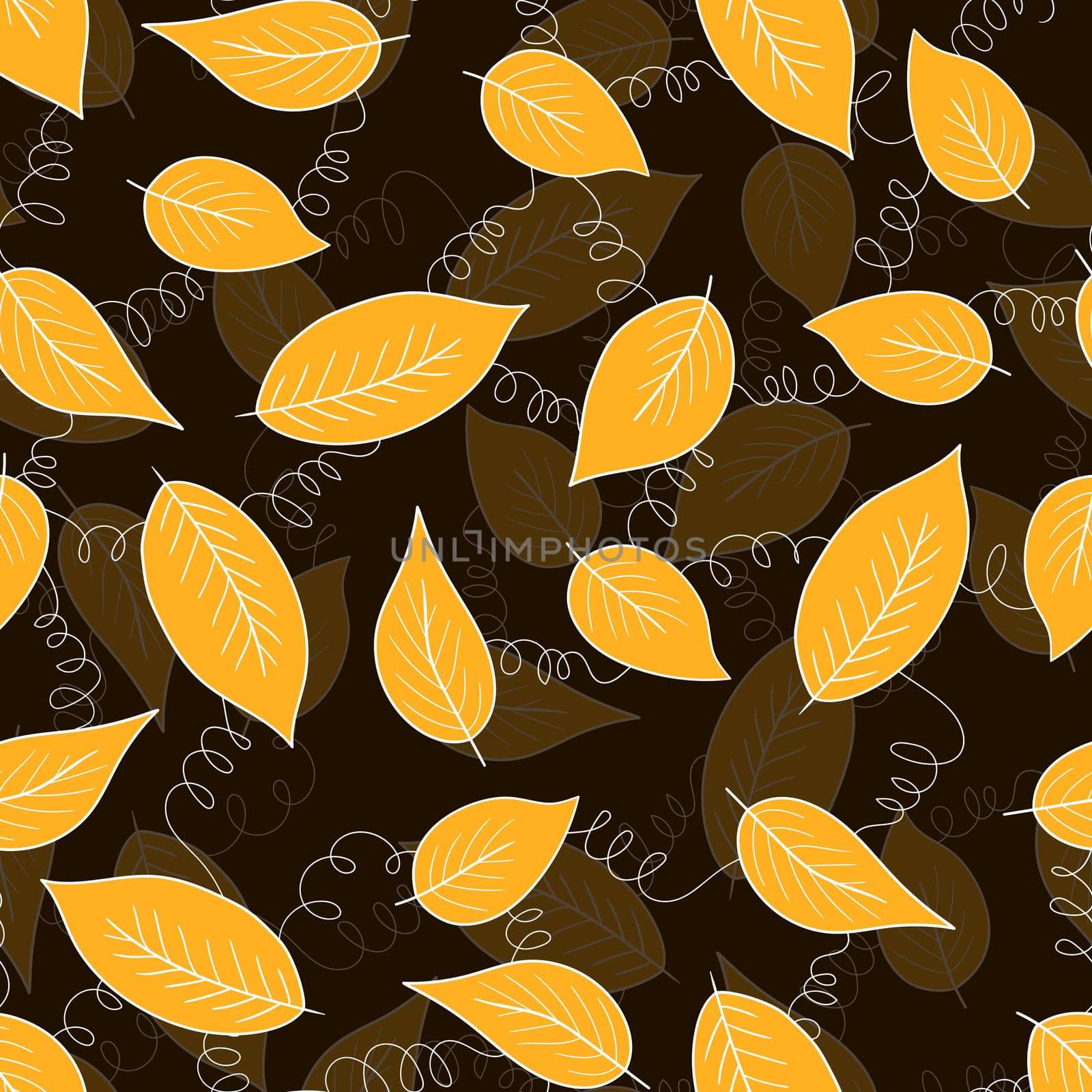 Floral autumn seamless pattern with colorful exotic leaves on dark background. Tropic branches. Fashion vector stock illustration for wallpaper, posters, card, fabric, textile.