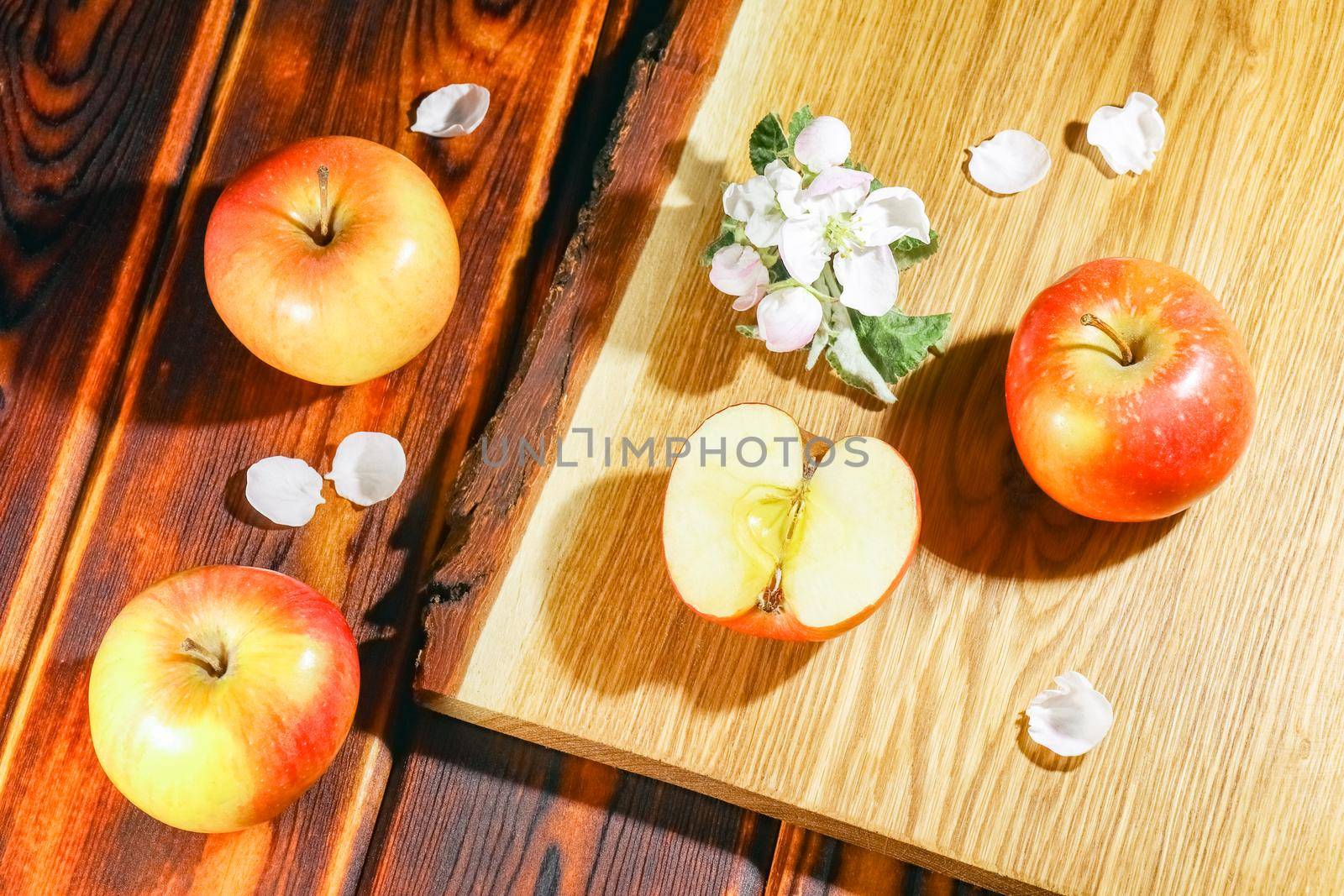 Apple on the chopping Board as background. High quality photo