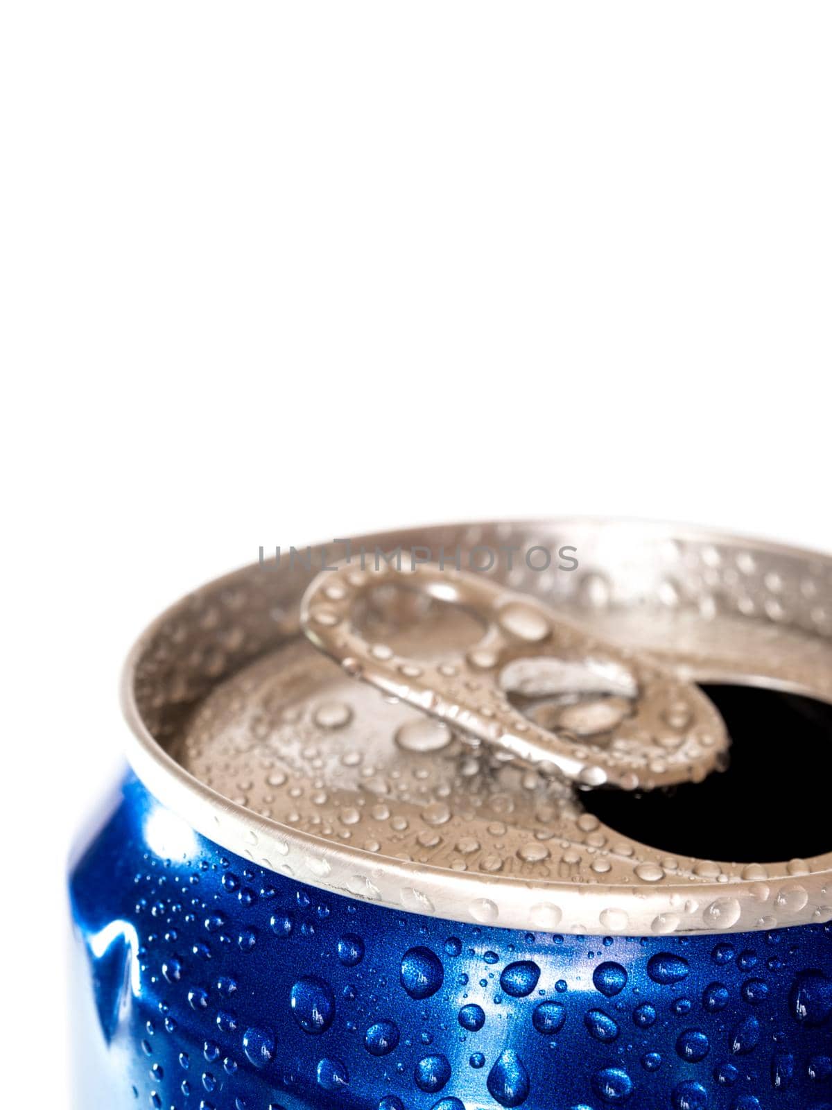 Condensation refreshing water droplets on the fresh cold soft drink can surface