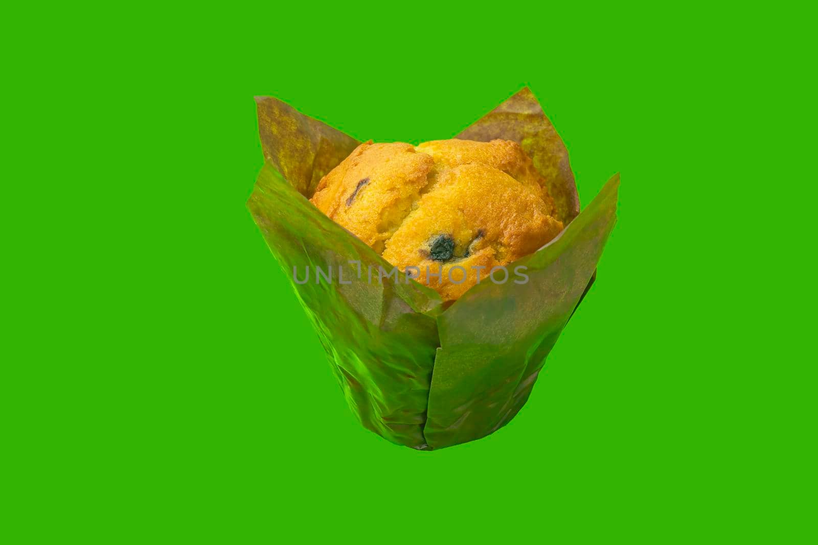 muffin on a green background close-up. isolate. High quality photo