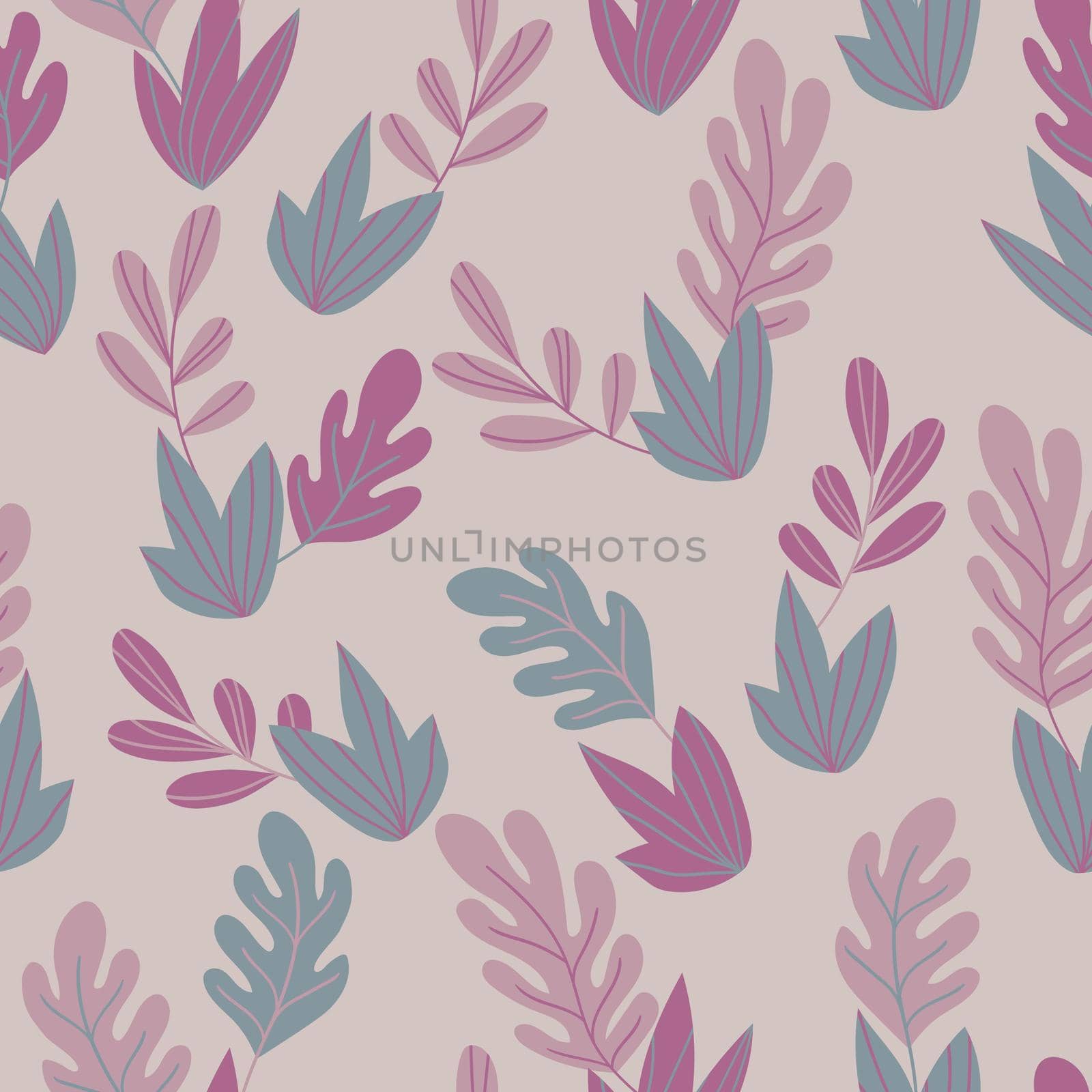 Floral seamless pattern with colorful exotic leaves on light background. Tropic branches. Fashion vector stock illustration for wallpaper, posters, card, fabric, textile.