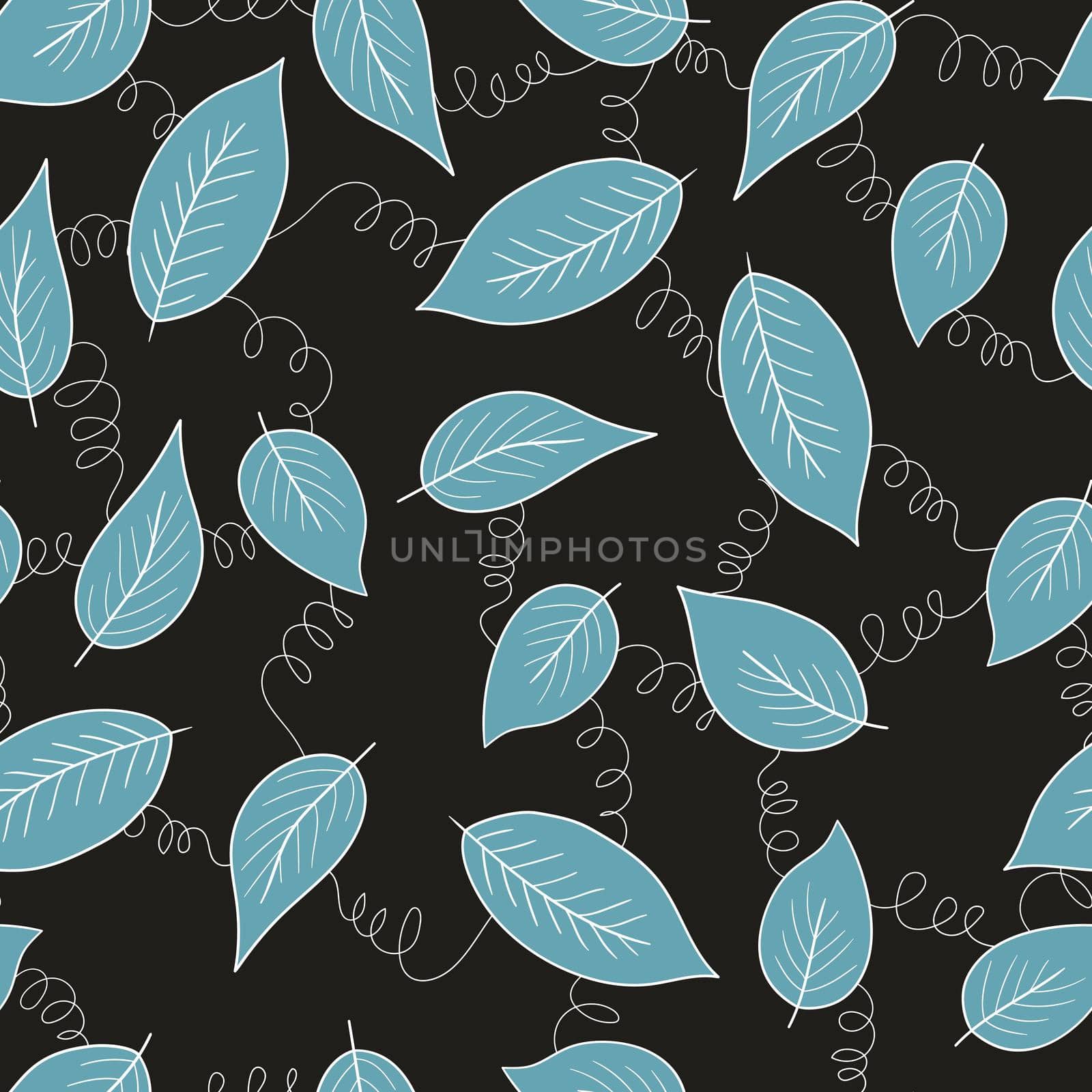 Floral seamless pattern with colorful exotic leaves on dark background. Tropic branches. Fashion vector stock illustration for wallpaper, poster, card, fabric, textile. by allaku
