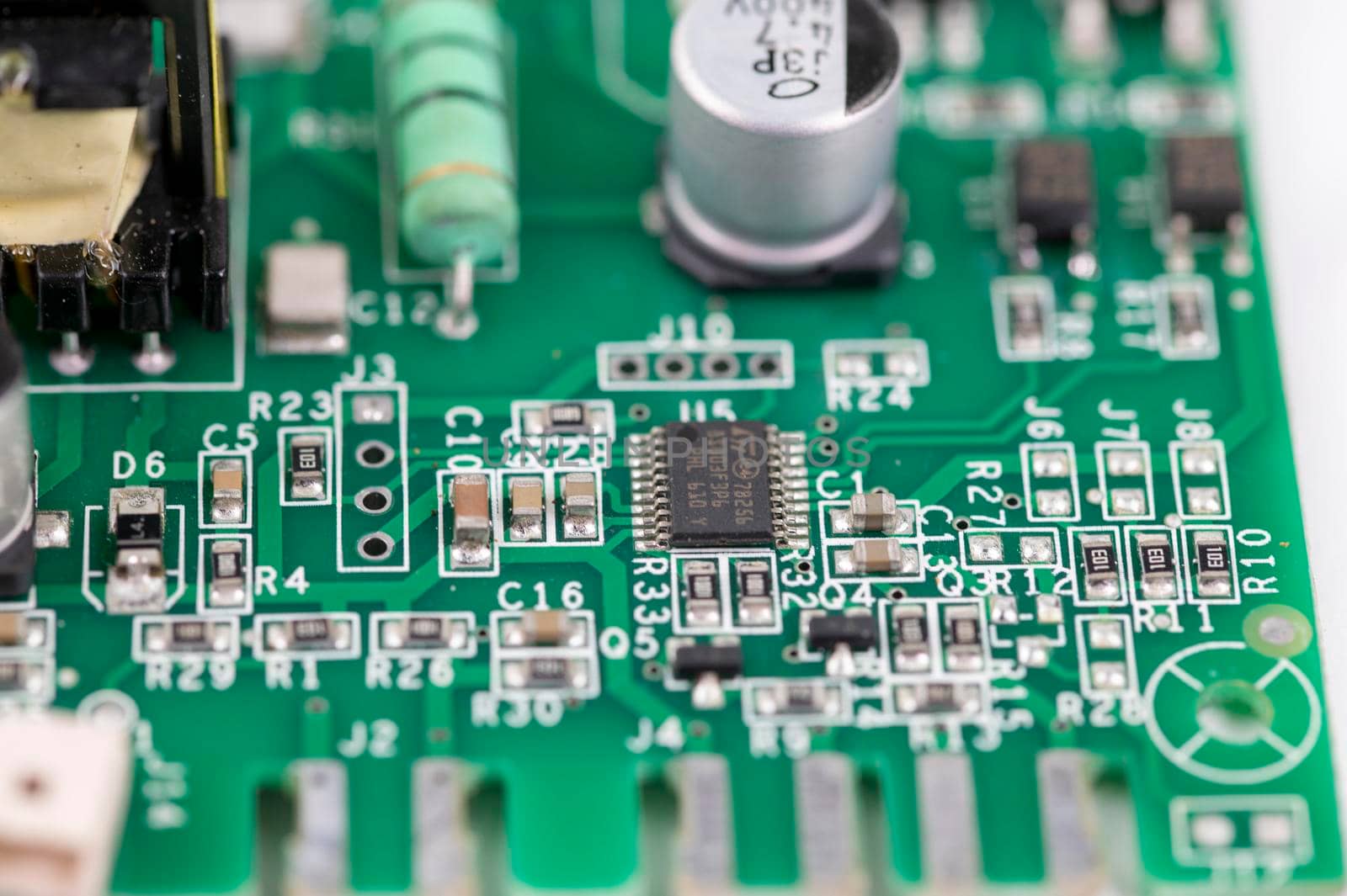 detail of an electronic coffee machine card on a white background