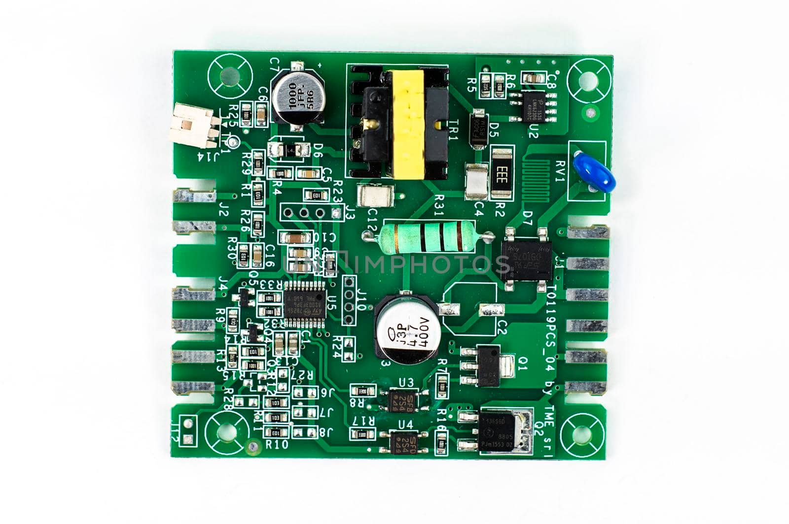 detail of an electronic coffee machine card on a white background