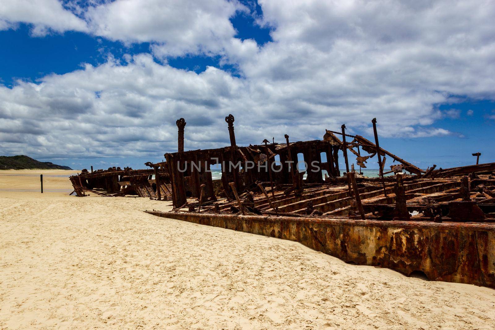 The Maheno shipwreck on 75 mile beach Fraser Island, Fraser Coast, Queensland, Australia.