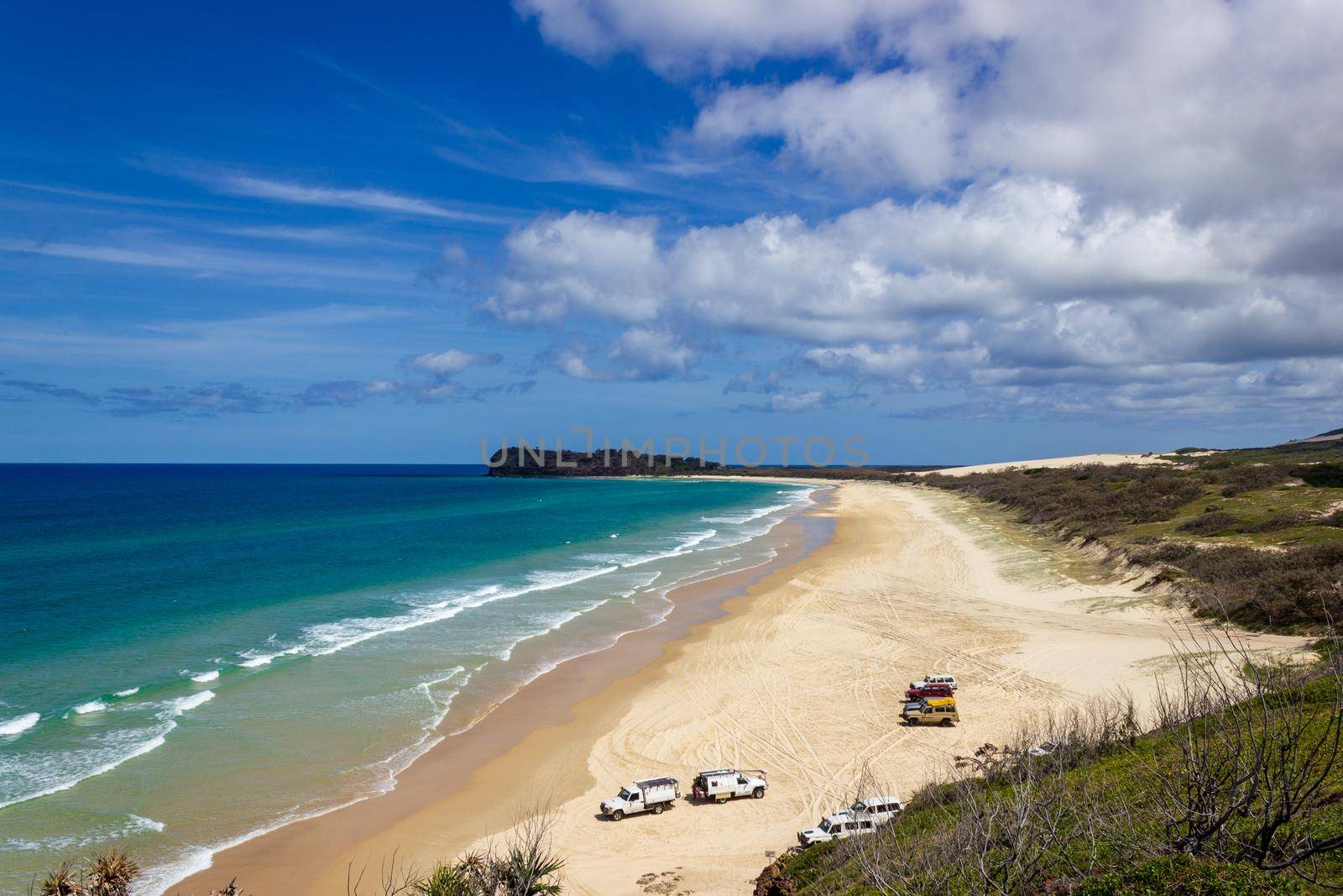 The incredible stretch of Fraser Island's sandy beach, Indian Head Lookout, Fraser Island Queensland.