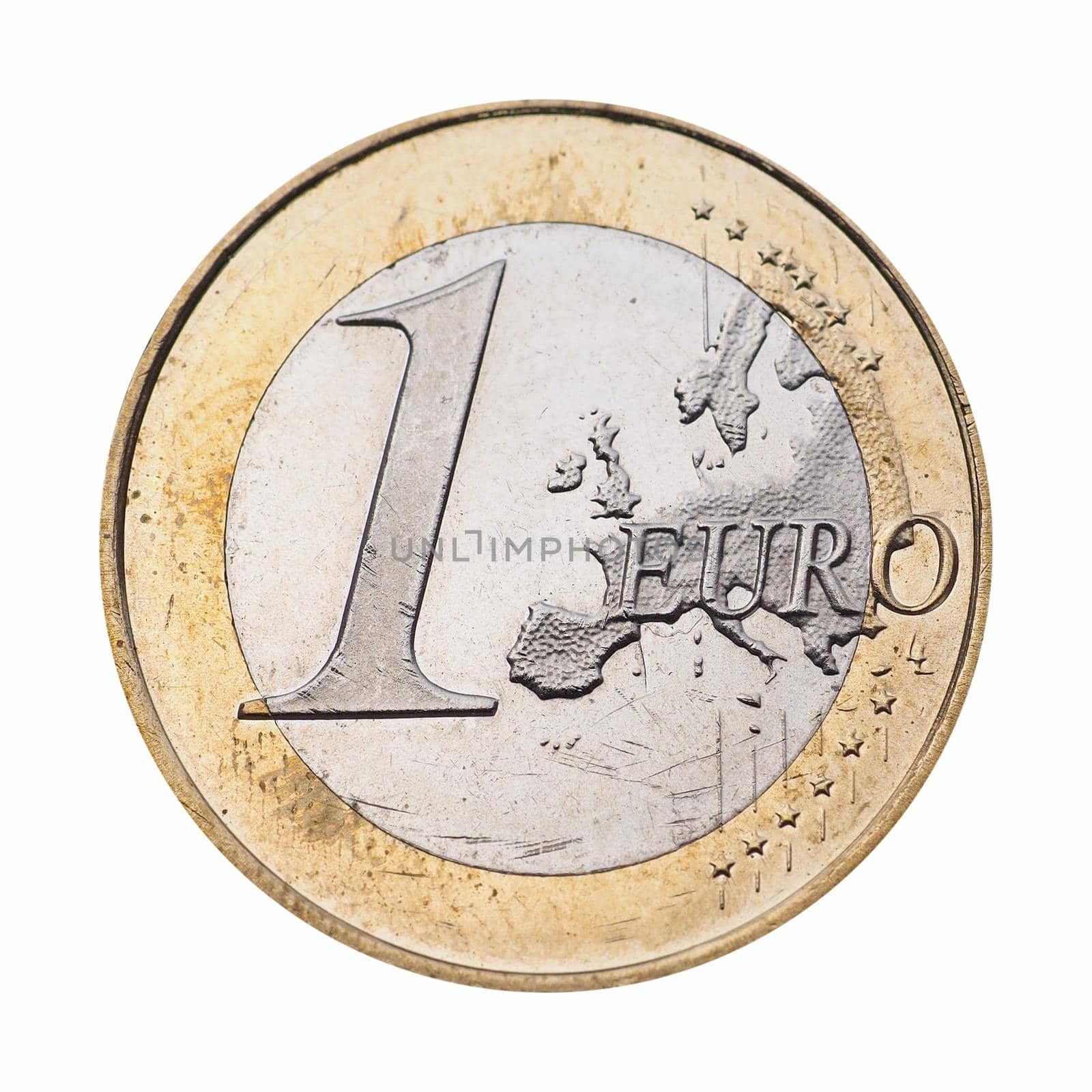 1 euro coin money (EUR), currency of European Union isolated over white background