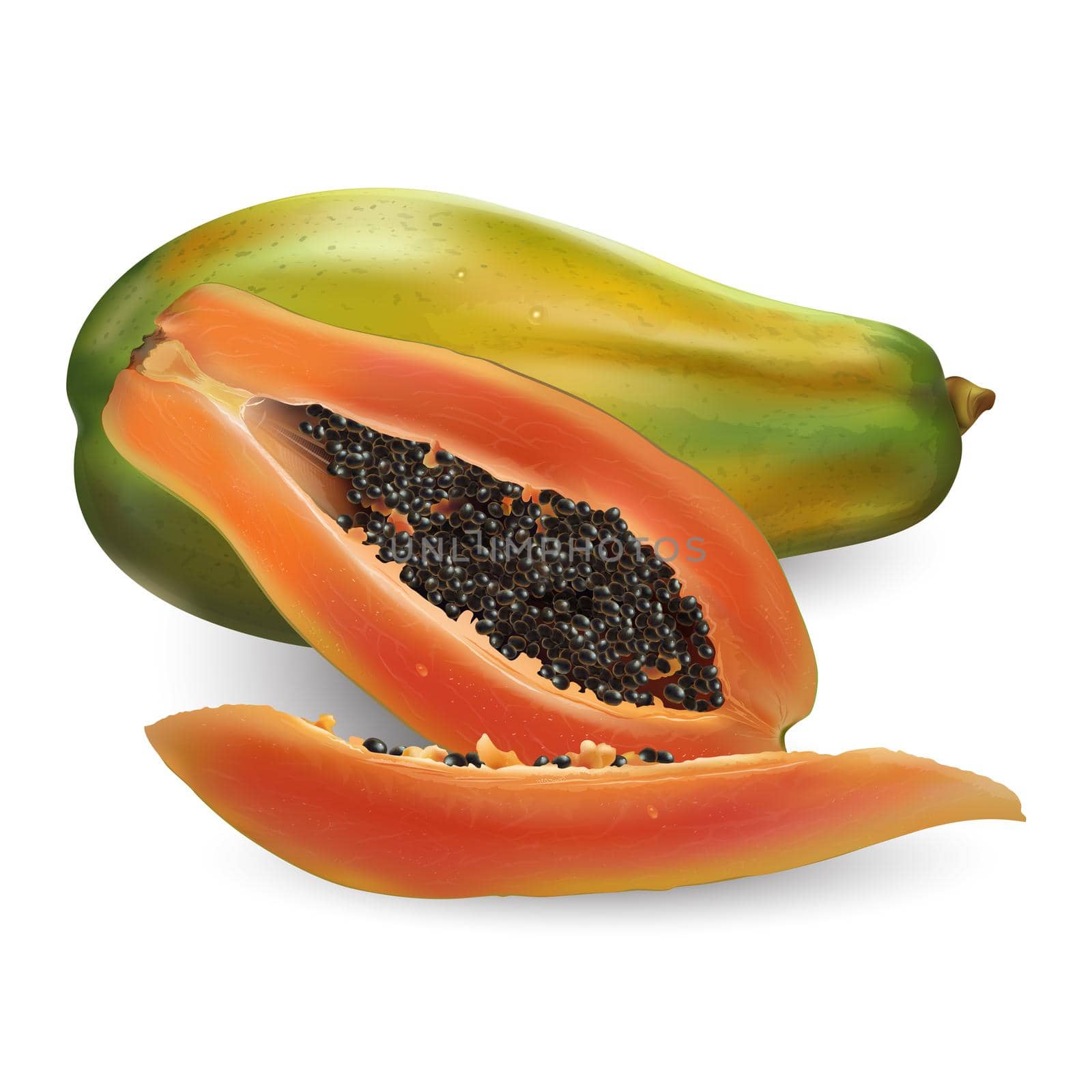 Whole and sliced papaya on a white background. by ConceptCafe