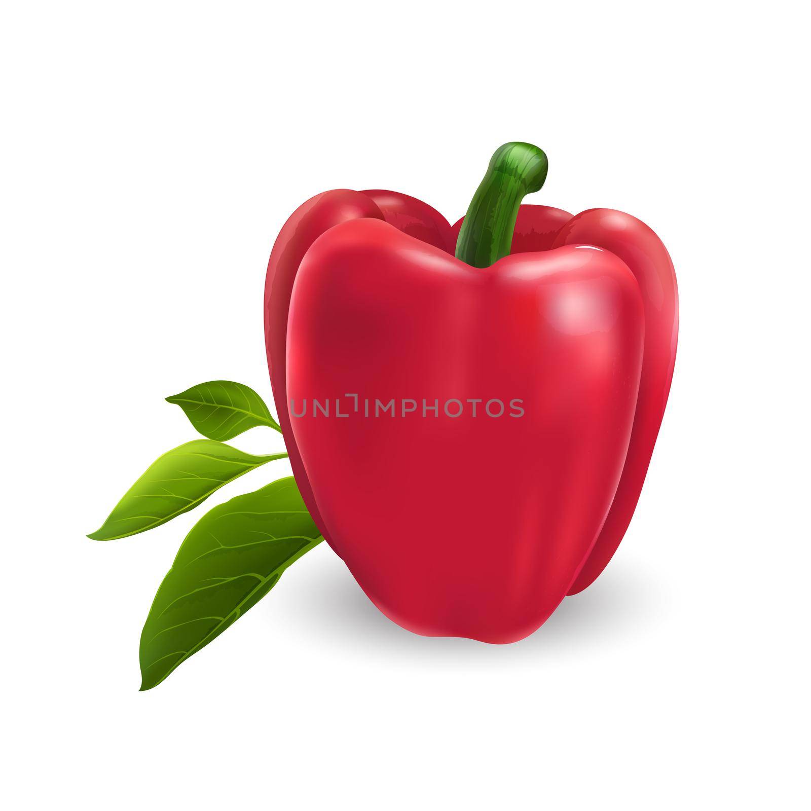 Red bell pepper with leaves on white background. by ConceptCafe