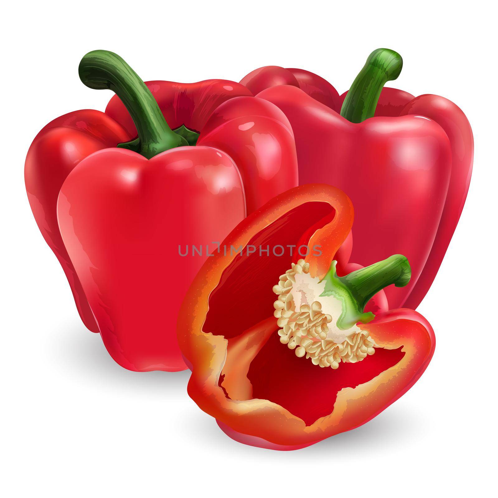 Fresh red bell pepper - healthy food design. Realistic style illustration.