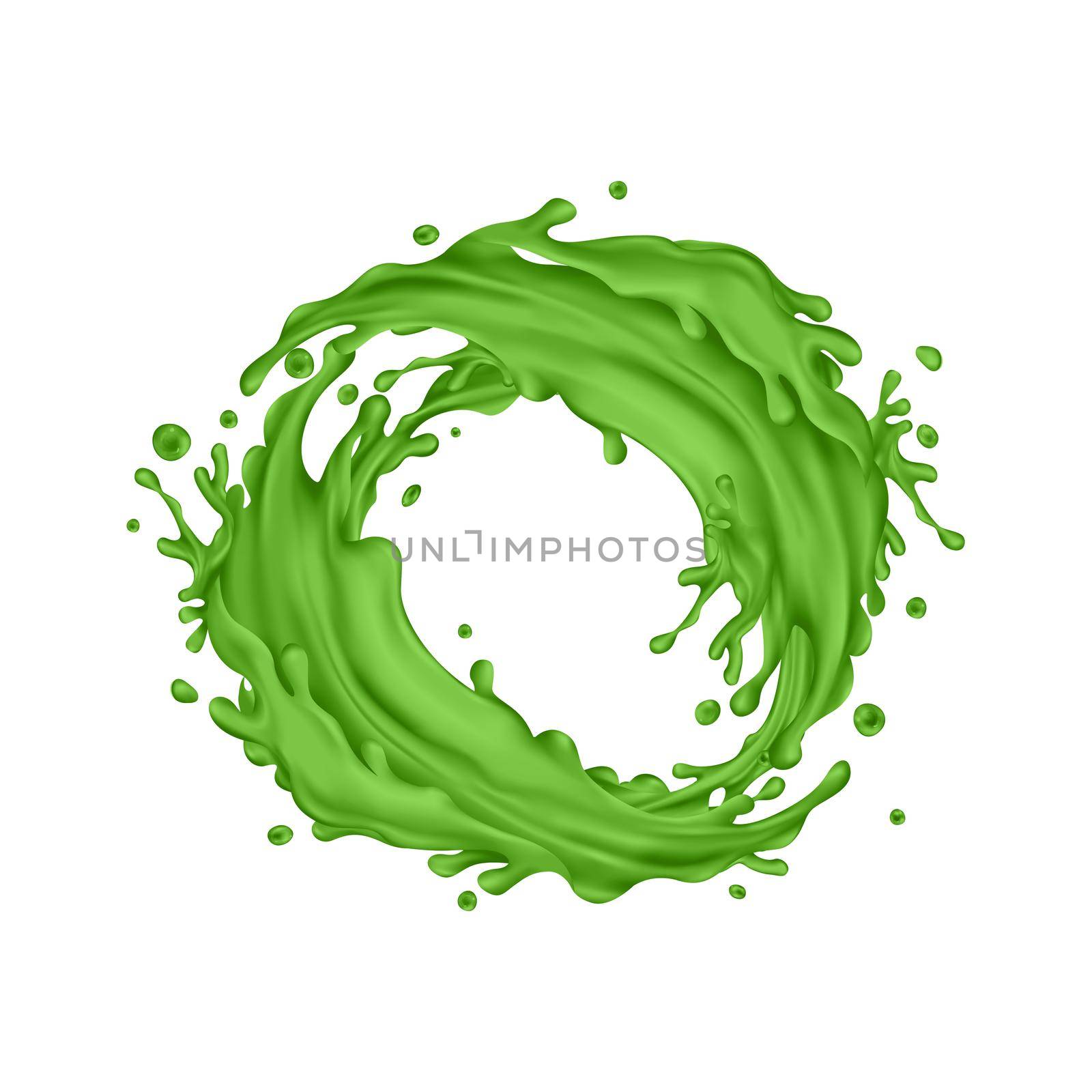 Green juice splashes circle on a white background by ConceptCafe