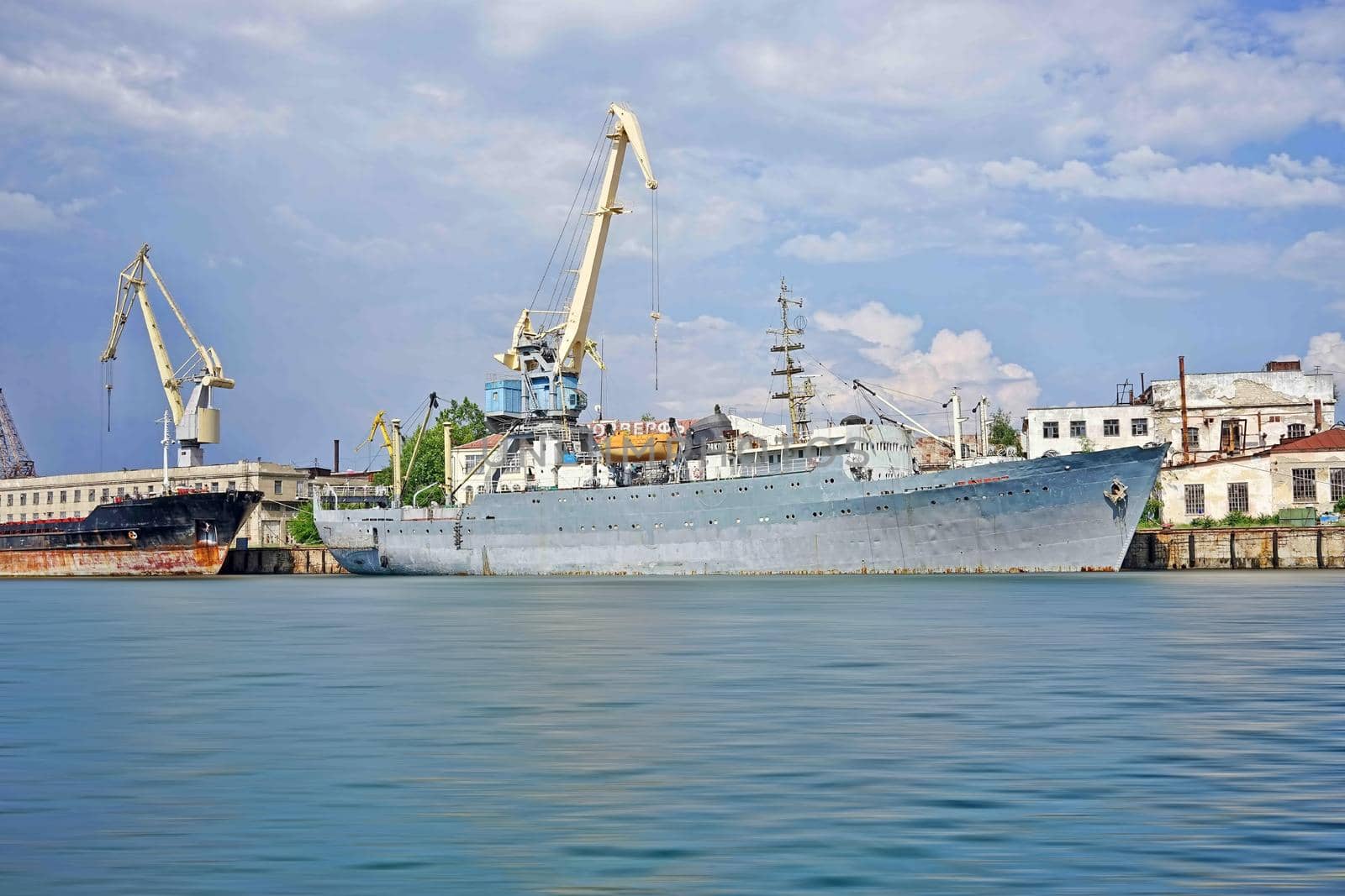Sevastopol, Russia. Seascape with a ship in the Bay against the blue sky on a Sunny summer day.