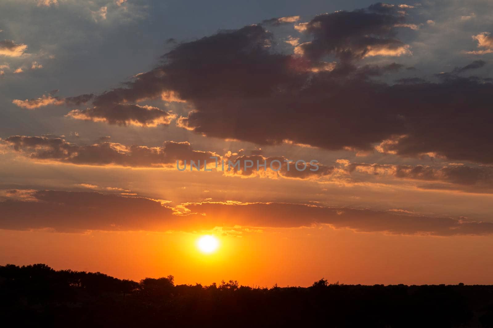 Sunset landscape with vibrant colors in southern Andalusia in Spain