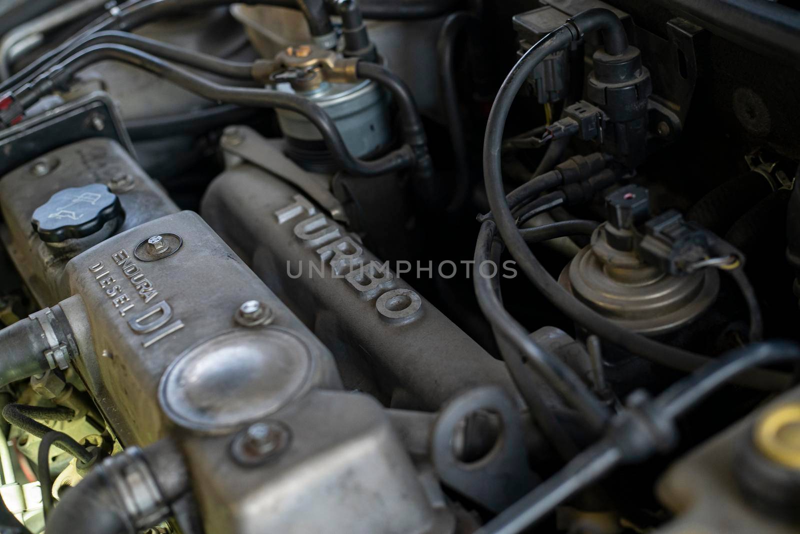 Detail of a turbo diesel engine used inside a car