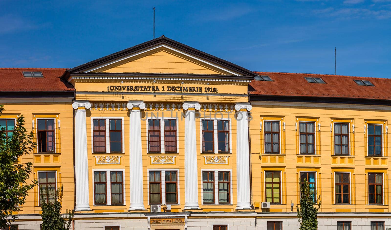 Architectural details, facade of the building of the 1 Decembrie 1918 University, Alba Iulia, Romania, 2021 by vladispas