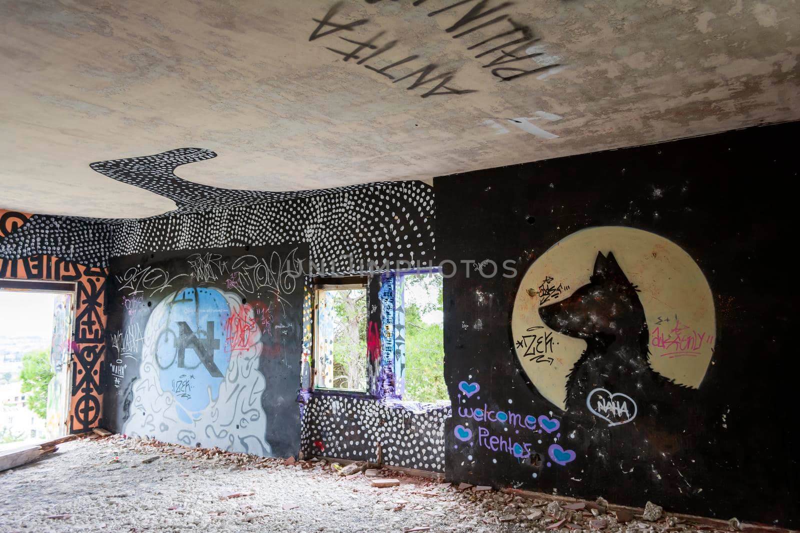 Dog wall painting at an abandoned old villa at Pallini, Greece by ankarb