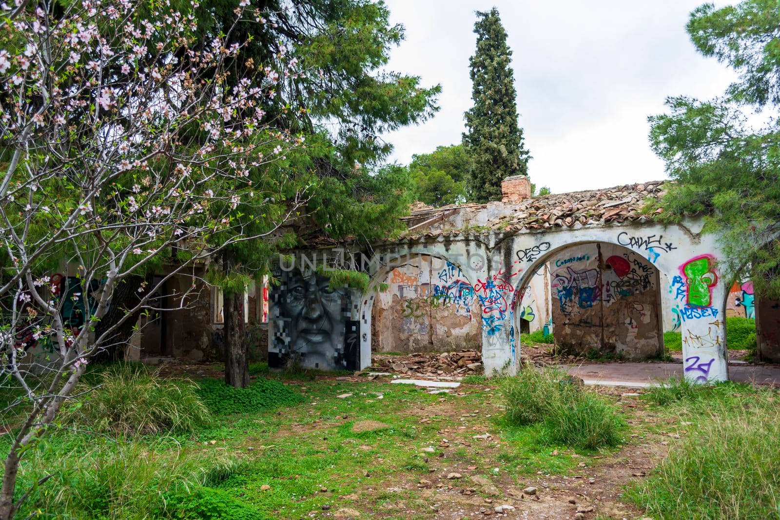 Abstract face wall painting at an abandoned old villa at Pallini, Greece by ankarb