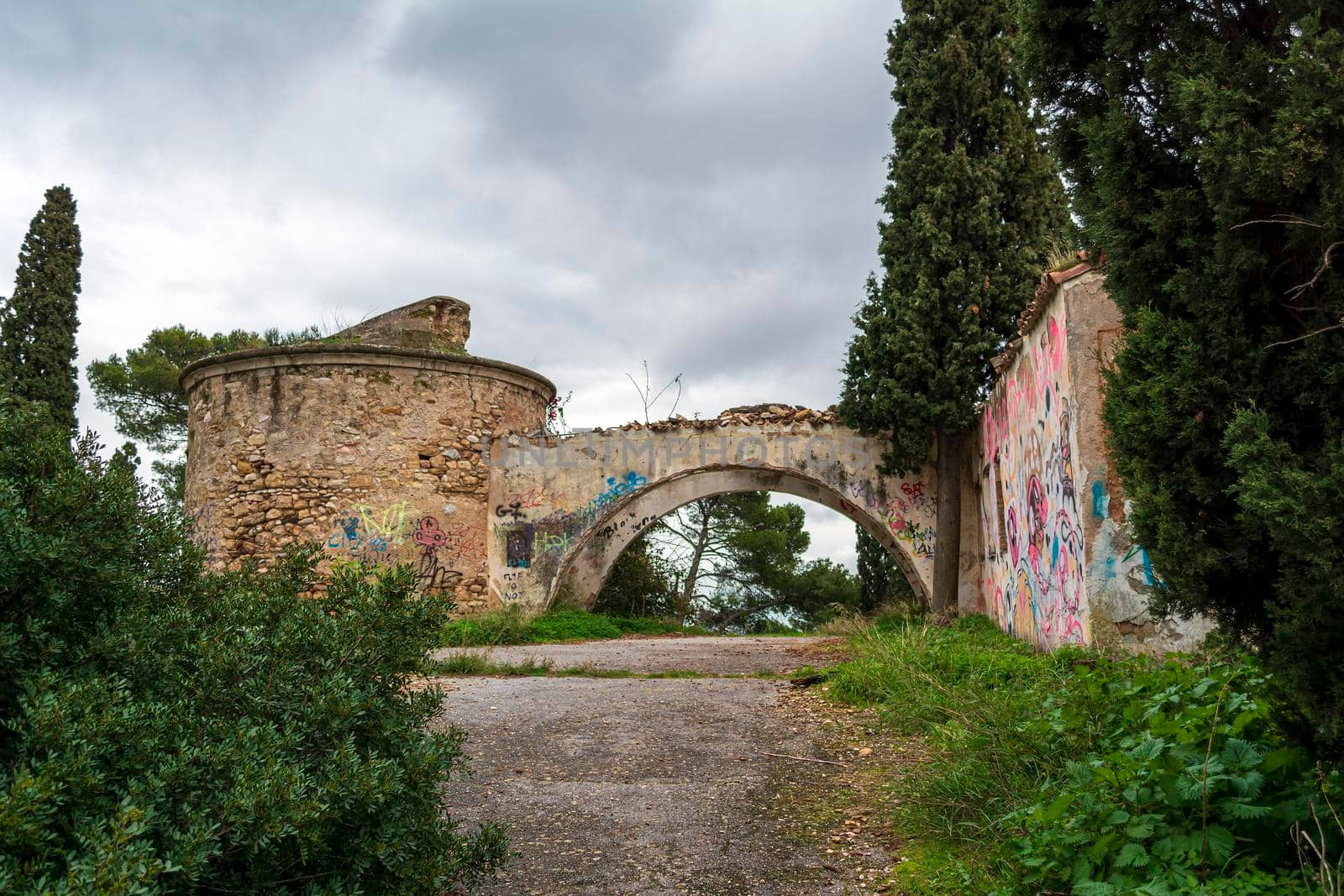 Villa Levidi, Pallini, Greece - February 14, 2021: An abandoned old villa at Pallini, Greece