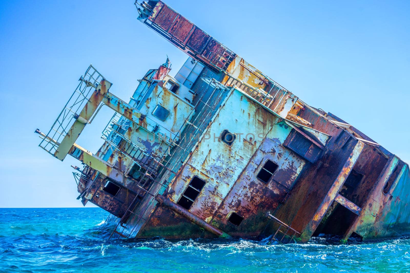 Part of the wreck sticking out of the water off the coast of Tarkhankut, Crimea