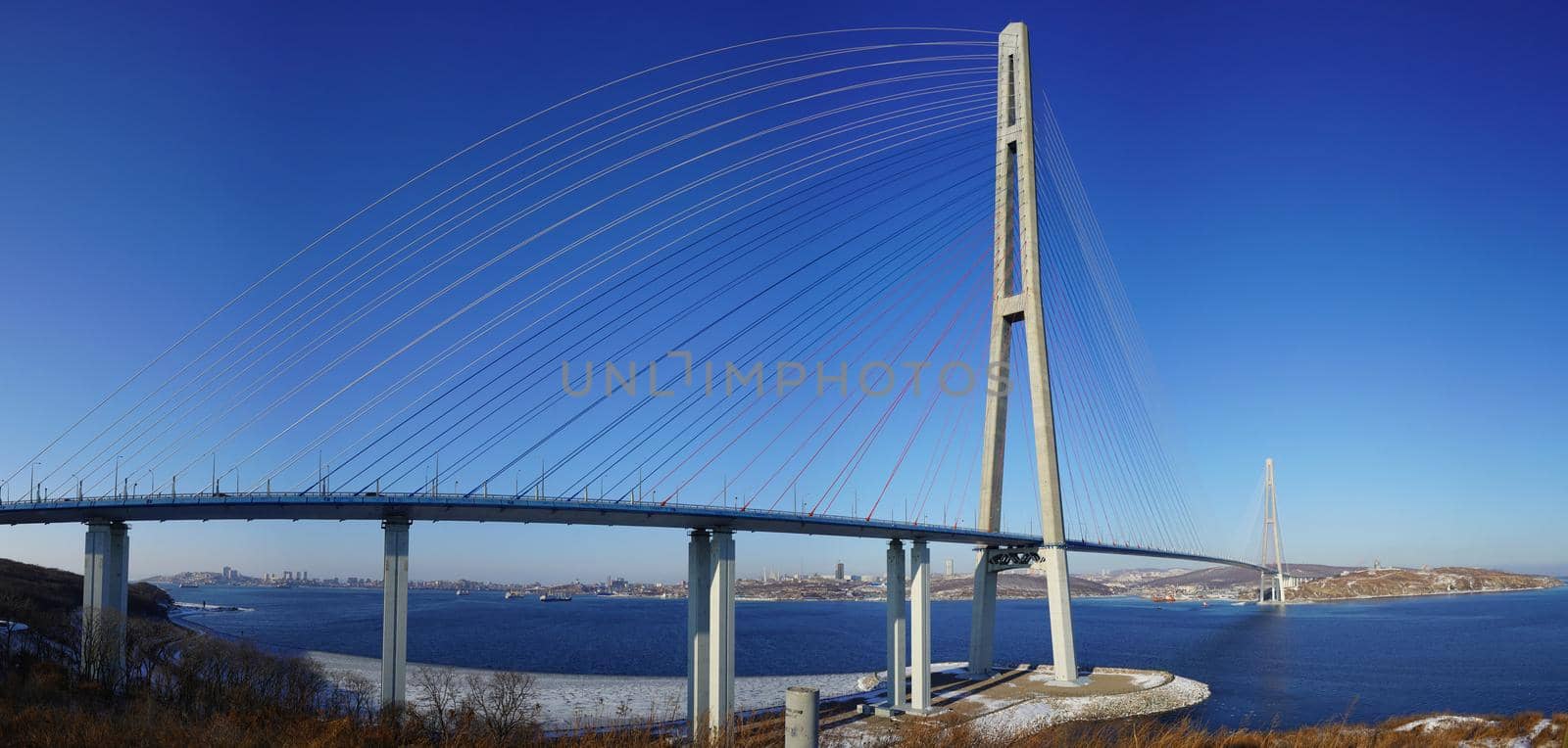 Panorama of the sea landscape with a view of the Russian bridge by Vvicca